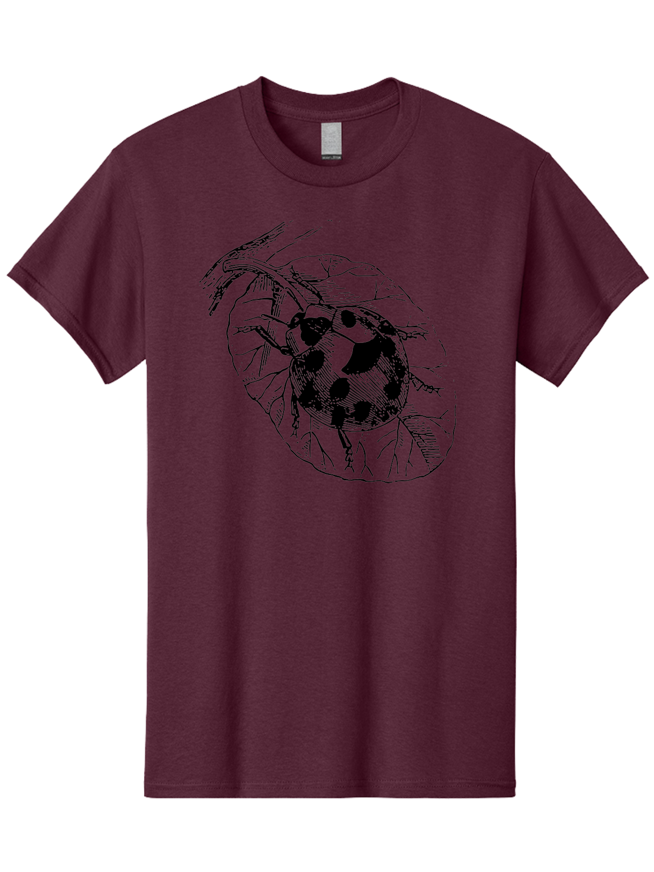Ladybug-On-Leaf Men'S Graphic Tee, 100% Cotton, Comfortable Casual Summer Wear, Machine Washable, Ladybug On A Leaf, Black And White Illustration, Lady Beetle, Garden Insect, Sketch Art, Wildlife Illustration, Beetle On Foliage Aab541 13