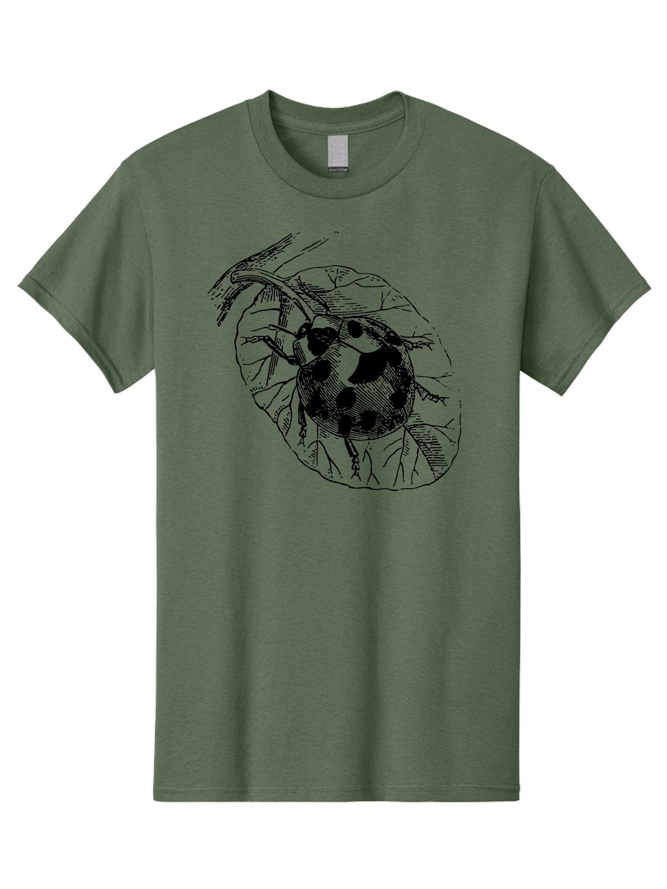 Ladybug-On-Leaf Men'S Graphic Tee, 100% Cotton, Comfortable Casual Summer Wear, Machine Washable, Ladybug On A Leaf, Black And White Illustration, Lady Beetle, Garden Insect, Sketch Art, Wildlife Illustration, Beetle On Foliage Aab541