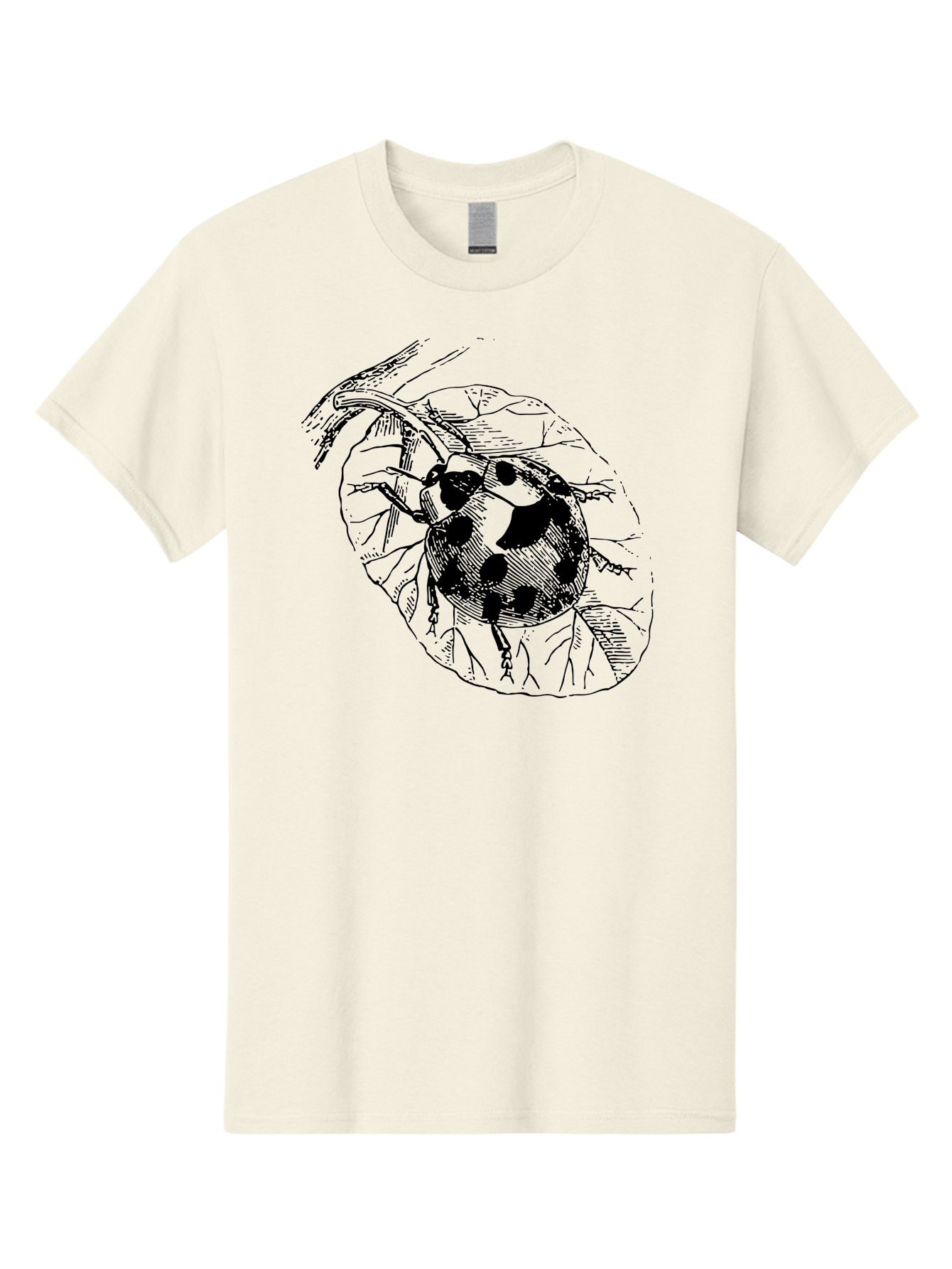 Ladybug-On-Leaf Men'S Graphic Tee, 100% Cotton, Comfortable Casual Summer Wear, Machine Washable, Ladybug On A Leaf, Black And White Illustration, Lady Beetle, Garden Insect, Sketch Art, Wildlife Illustration, Beetle On Foliage Aab541 17