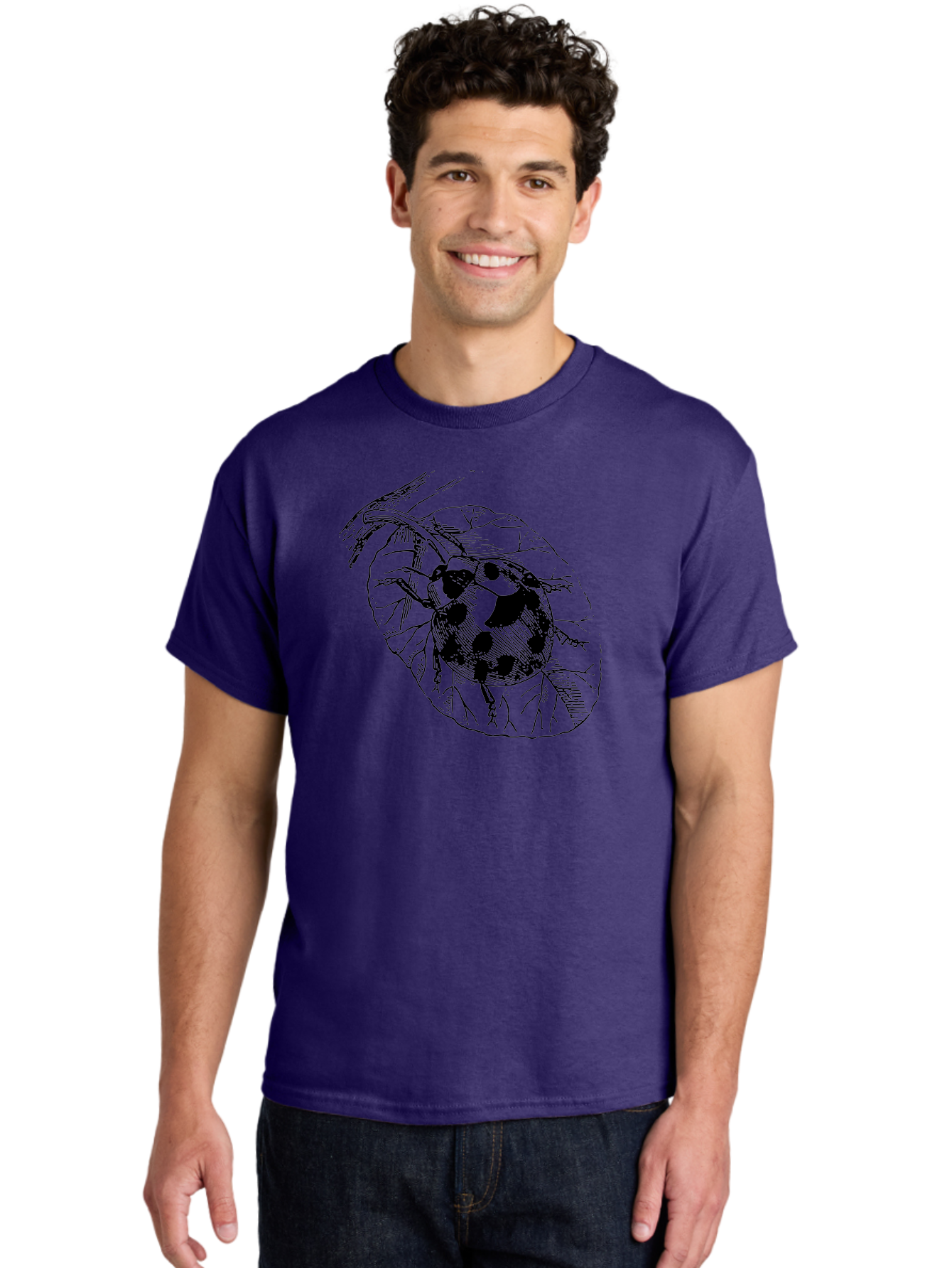 Ladybug-On-Leaf Men'S Graphic Tee, 100% Cotton, Comfortable Casual Summer Wear, Machine Washable, Ladybug On A Leaf, Black And White Illustration, Lady Beetle, Garden Insect, Sketch Art, Wildlife Illustration, Beetle On Foliage Aab541 22