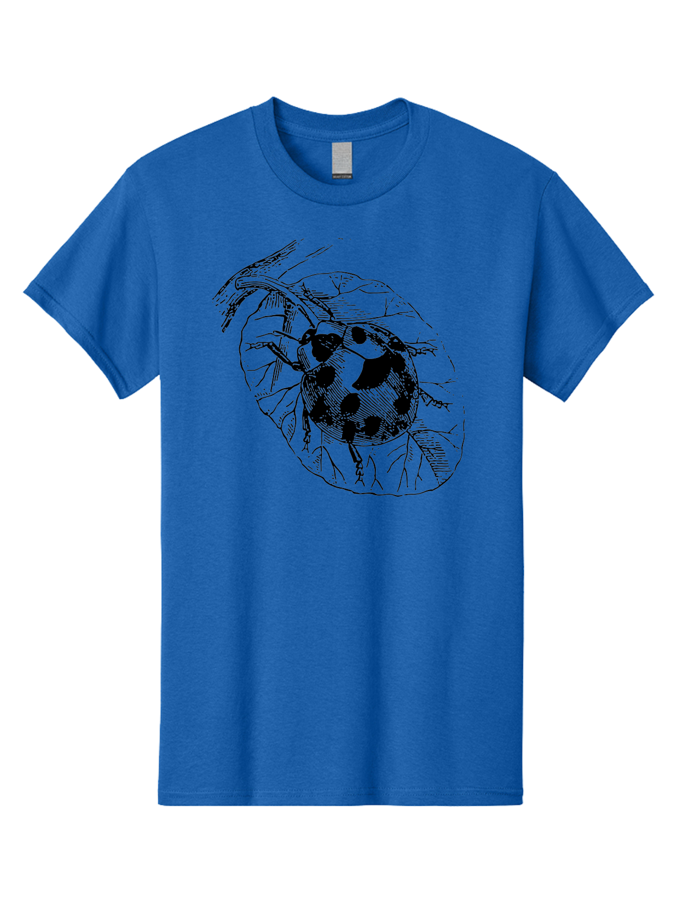 Ladybug-On-Leaf Men'S Graphic Tee, 100% Cotton, Comfortable Casual Summer Wear, Machine Washable, Ladybug On A Leaf, Black And White Illustration, Lady Beetle, Garden Insect, Sketch Art, Wildlife Illustration, Beetle On Foliage Aab541 25