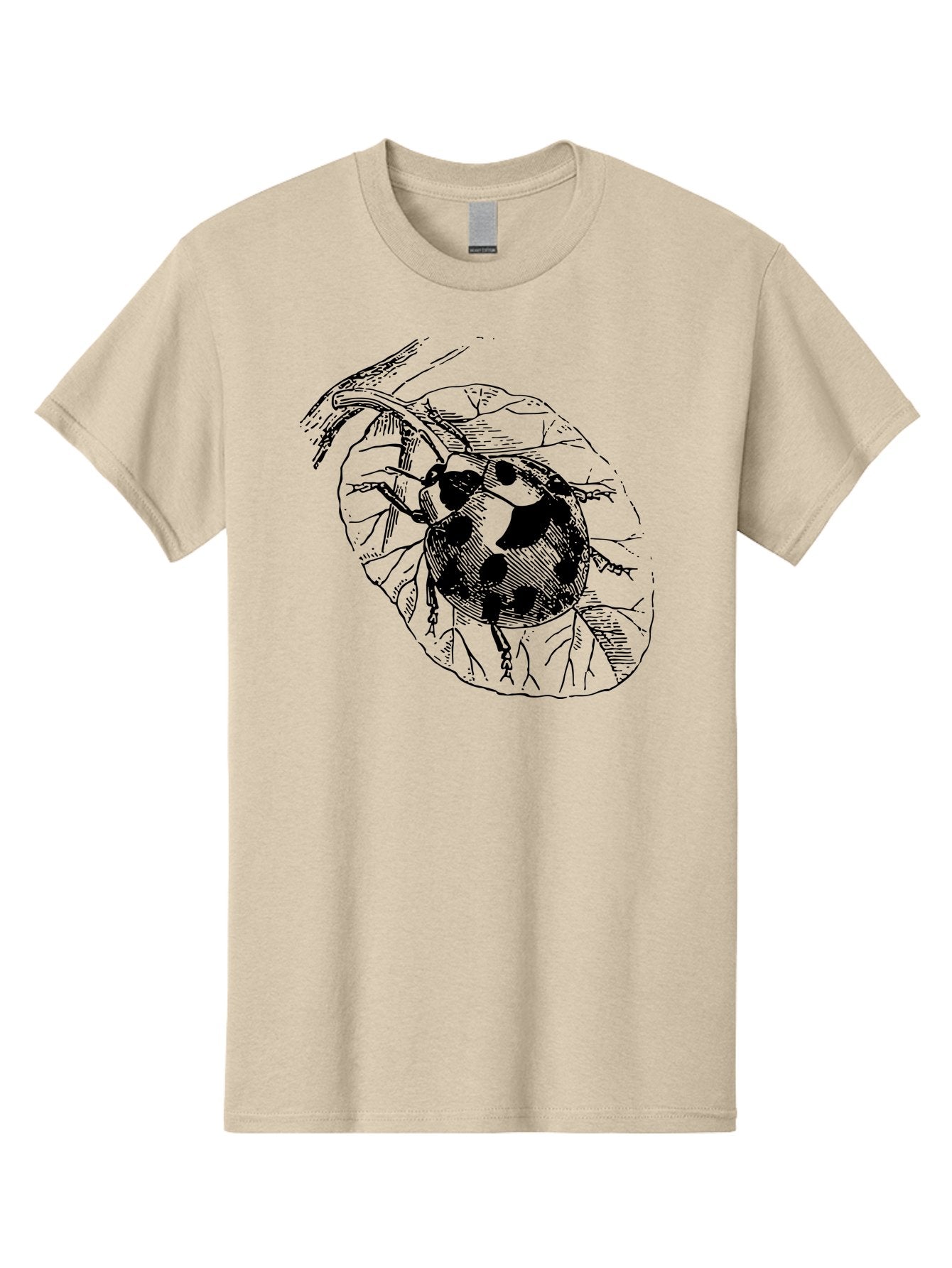 Ladybug-On-Leaf Men'S Graphic Tee, 100% Cotton, Comfortable Casual Summer Wear, Machine Washable, Ladybug On A Leaf, Black And White Illustration, Lady Beetle, Garden Insect, Sketch Art, Wildlife Illustration, Beetle On Foliage Aab541 5