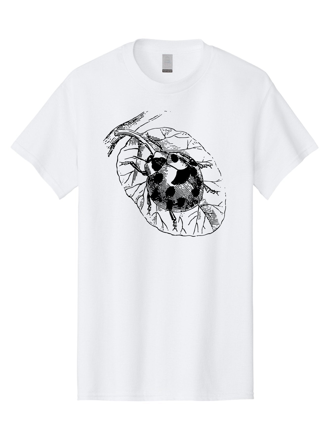 Ladybug-On-Leaf Men'S Graphic Tee, 100% Cotton, Comfortable Casual Summer Wear, Machine Washable, Ladybug On A Leaf, Black And White Illustration, Lady Beetle, Garden Insect, Sketch Art, Wildlife Illustration, Beetle On Foliage Aab541 6