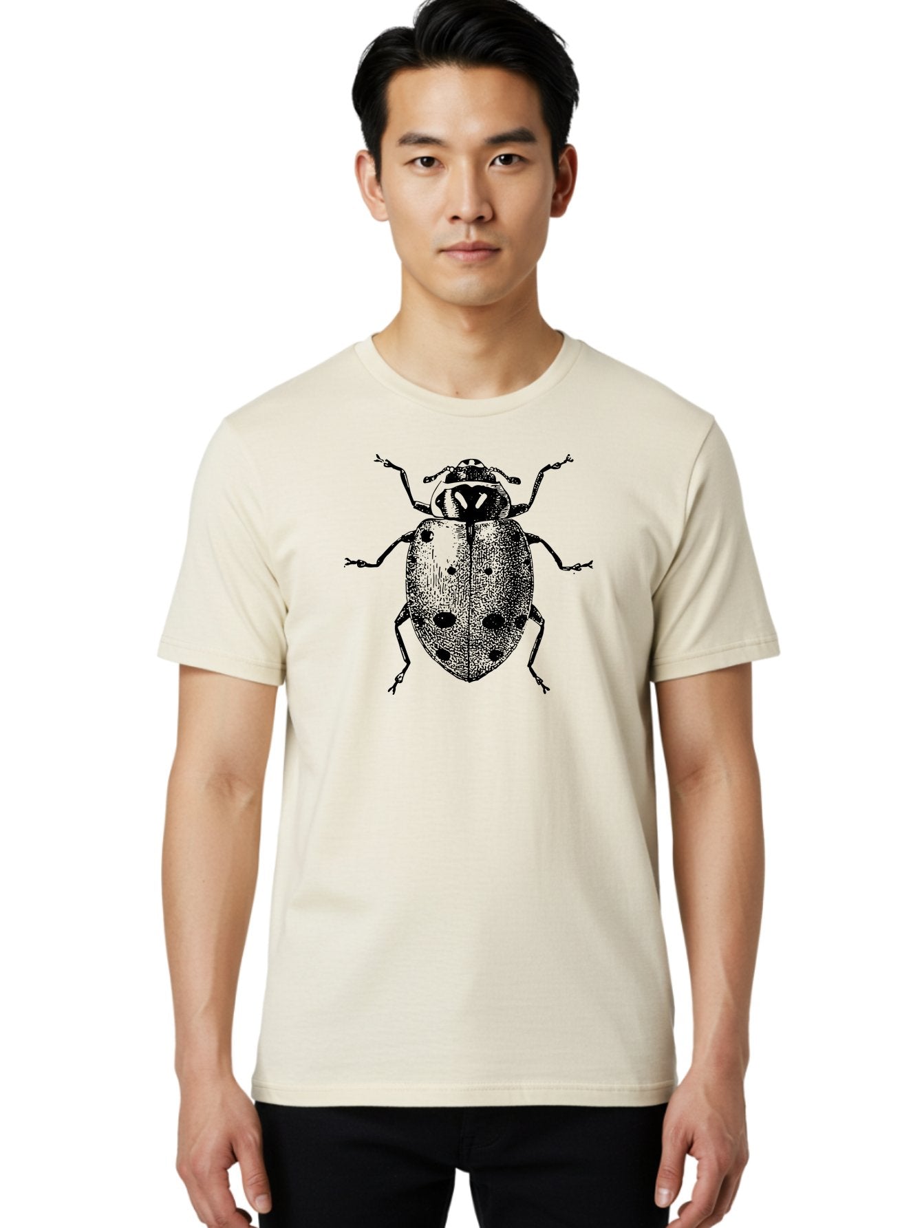 Ladybug Men'S Graphic Tee, 100% Cotton, Comfortable Casual Summer Wear, Machine Washable, Ladybug Illustration, Black Spots, Insect Drawing, Detailed Artwork, Entomology Art, Beetle Graphics, Natural History Illustration, Bug Design Aab542 20
