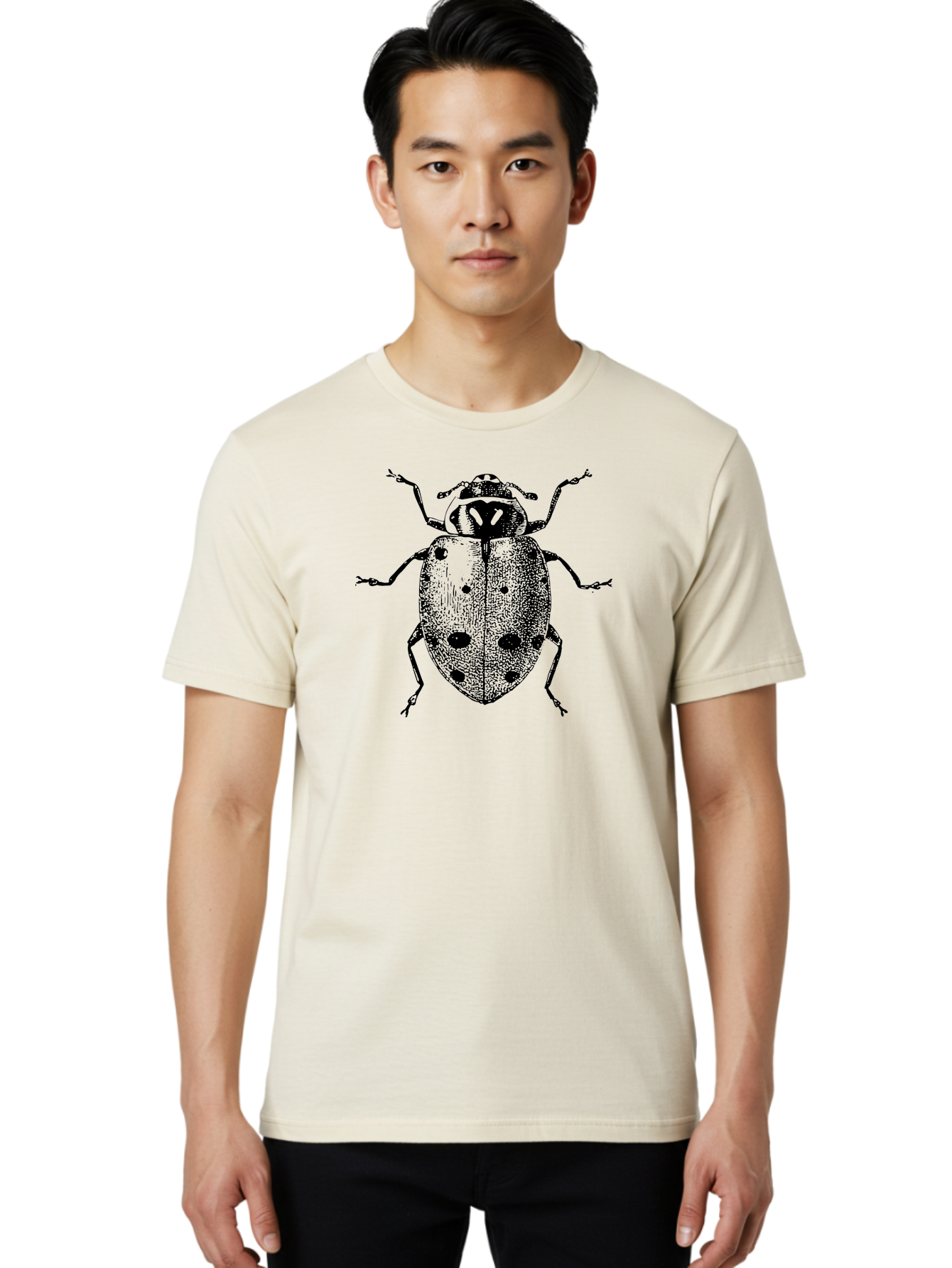 Ladybug Men'S Graphic Tee, 100% Cotton, Comfortable Casual Summer Wear, Machine Washable, Ladybug Illustration, Black Spots, Insect Drawing, Detailed Artwork, Entomology Art, Beetle Graphics, Natural History Illustration, Bug Design Aab542 18