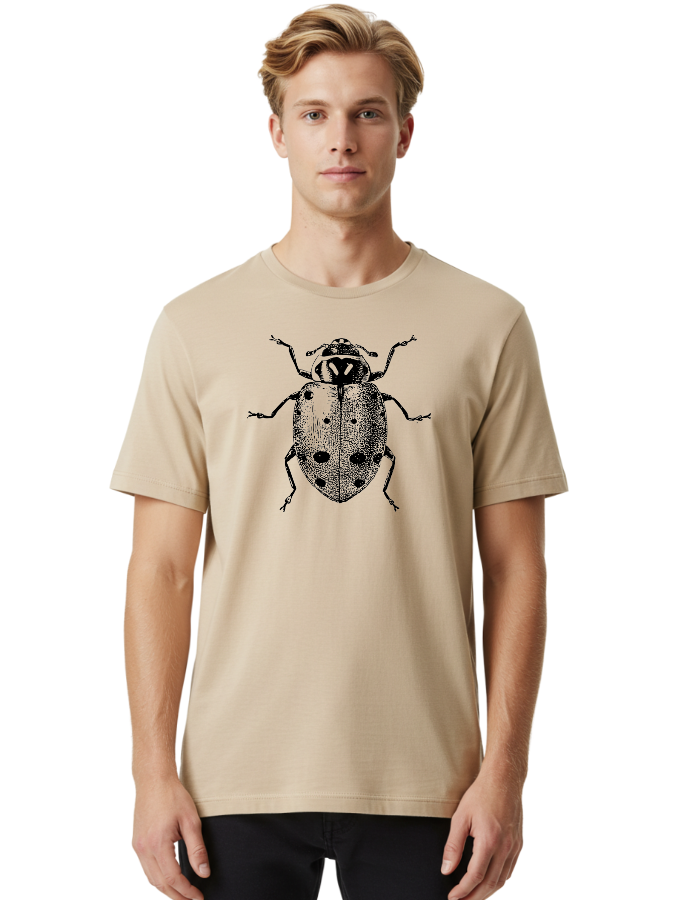Ladybug Men'S Graphic Tee, 100% Cotton, Comfortable Casual Summer Wear, Machine Washable, Ladybug Illustration, Black Spots, Insect Drawing, Detailed Artwork, Entomology Art, Beetle Graphics, Natural History Illustration, Bug Design Aab542 28