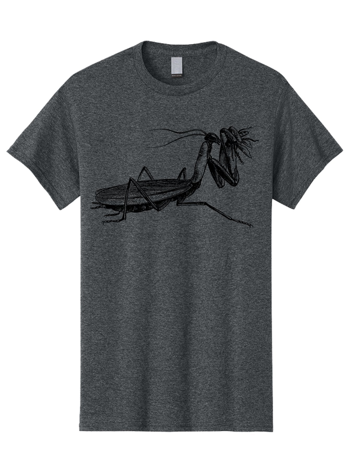 Mantis-Eating-Fly Men'S Graphic Tee, 100% Cotton, Comfortable Casual Summer Wear, Machine Washable, Praying Mantis Eating A Fly, Insect Predator, Detailed Illustration, Black And Green, Entomology Art, Wildlife Photography, Insect Behavior Aab544