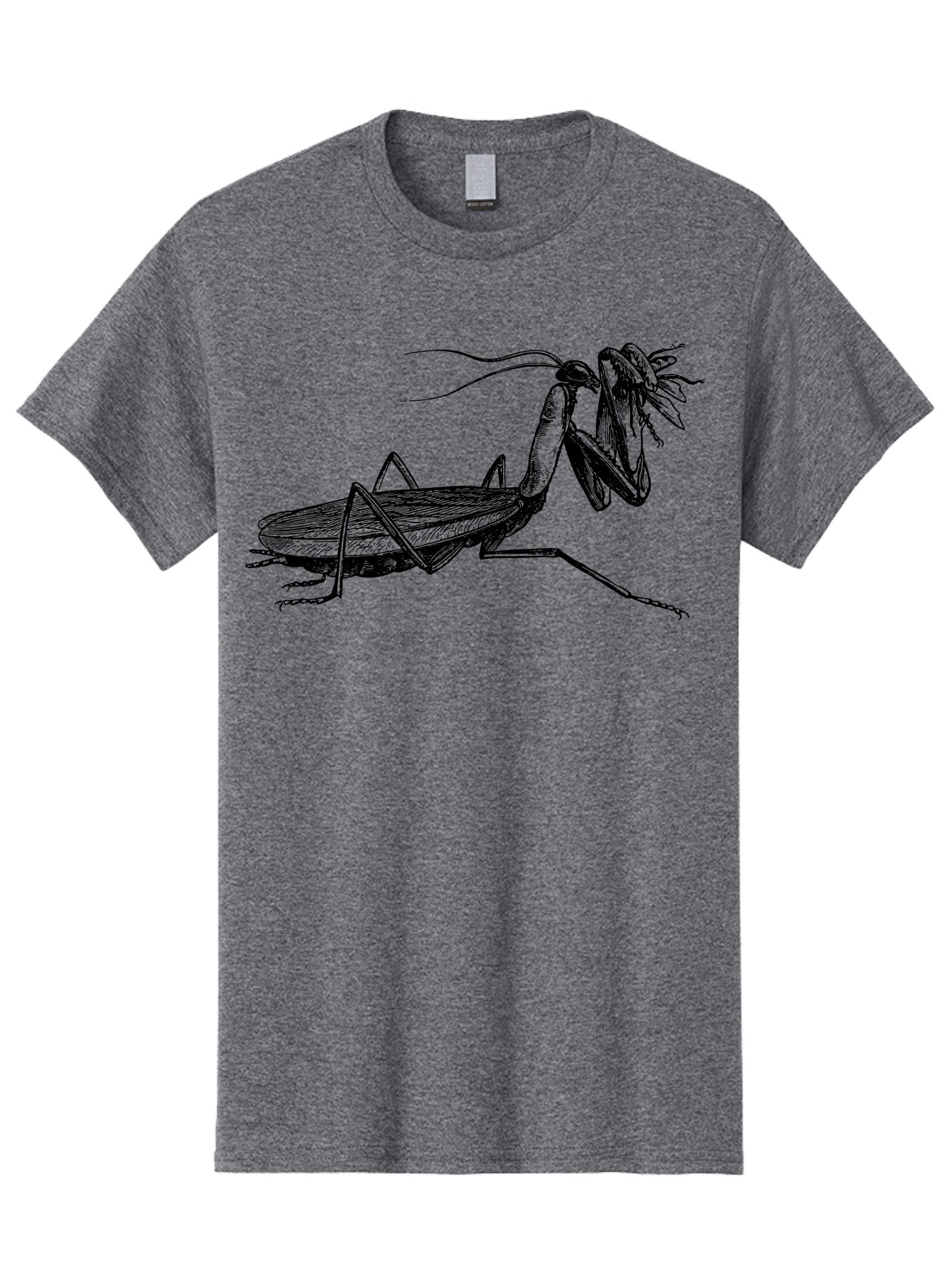 Mantis-Eating-Fly Men'S Graphic Tee, 100% Cotton, Comfortable Casual Summer Wear, Machine Washable, Praying Mantis Eating A Fly, Insect Predator, Detailed Illustration, Black And Green, Entomology Art, Wildlife Photography, Insect Behavior Aab544 13