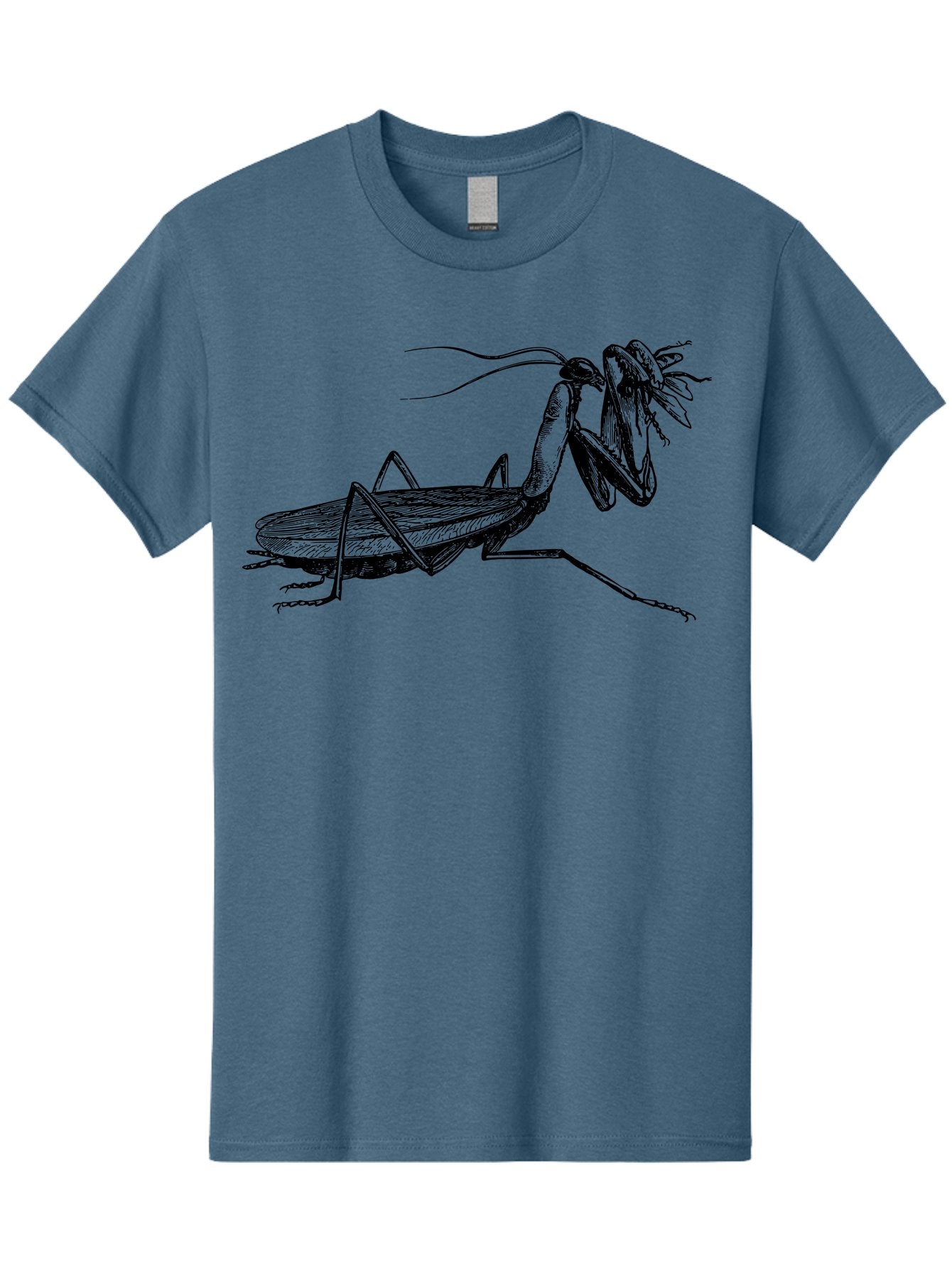 Mantis-Eating-Fly Men'S Graphic Tee, 100% Cotton, Comfortable Casual Summer Wear, Machine Washable, Praying Mantis Eating A Fly, Insect Predator, Detailed Illustration, Black And Green, Entomology Art, Wildlife Photography, Insect Behavior Aab544 7