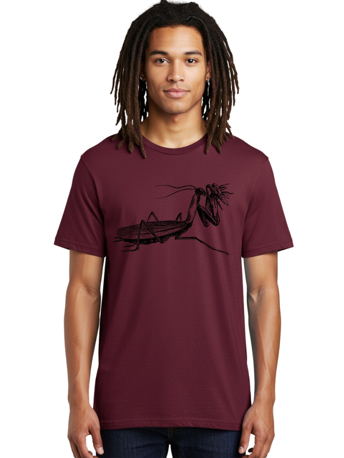Mantis-Eating-Fly Men'S Graphic Tee, 100% Cotton, Comfortable Casual Summer Wear, Machine Washable, Praying Mantis Eating A Fly, Insect Predator, Detailed Illustration, Black And Green, Entomology Art, Wildlife Photography, Insect Behavior Aab544 18