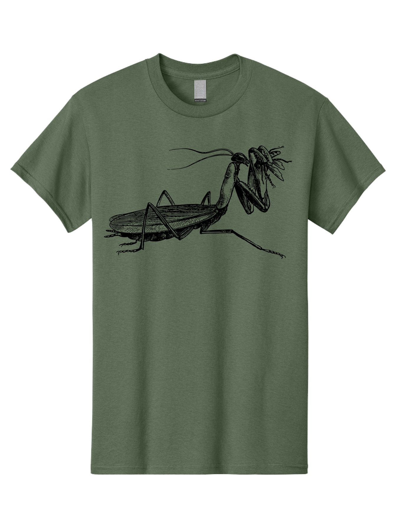 Mantis-Eating-Fly Men'S Graphic Tee, 100% Cotton, Comfortable Casual Summer Wear, Machine Washable, Praying Mantis Eating A Fly, Insect Predator, Detailed Illustration, Black And Green, Entomology Art, Wildlife Photography, Insect Behavior Aab544 14