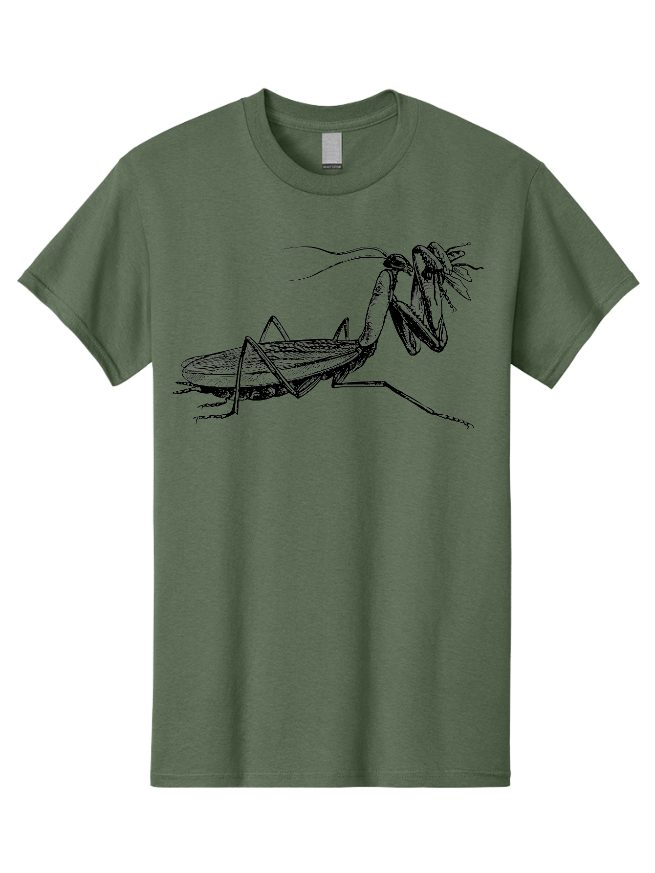 Mantis-Eating-Fly Men'S Graphic Tee, 100% Cotton, Comfortable Casual Summer Wear, Machine Washable, Praying Mantis Eating A Fly, Insect Predator, Detailed Illustration, Black And Green, Entomology Art, Wildlife Photography, Insect Behavior Aab544 15