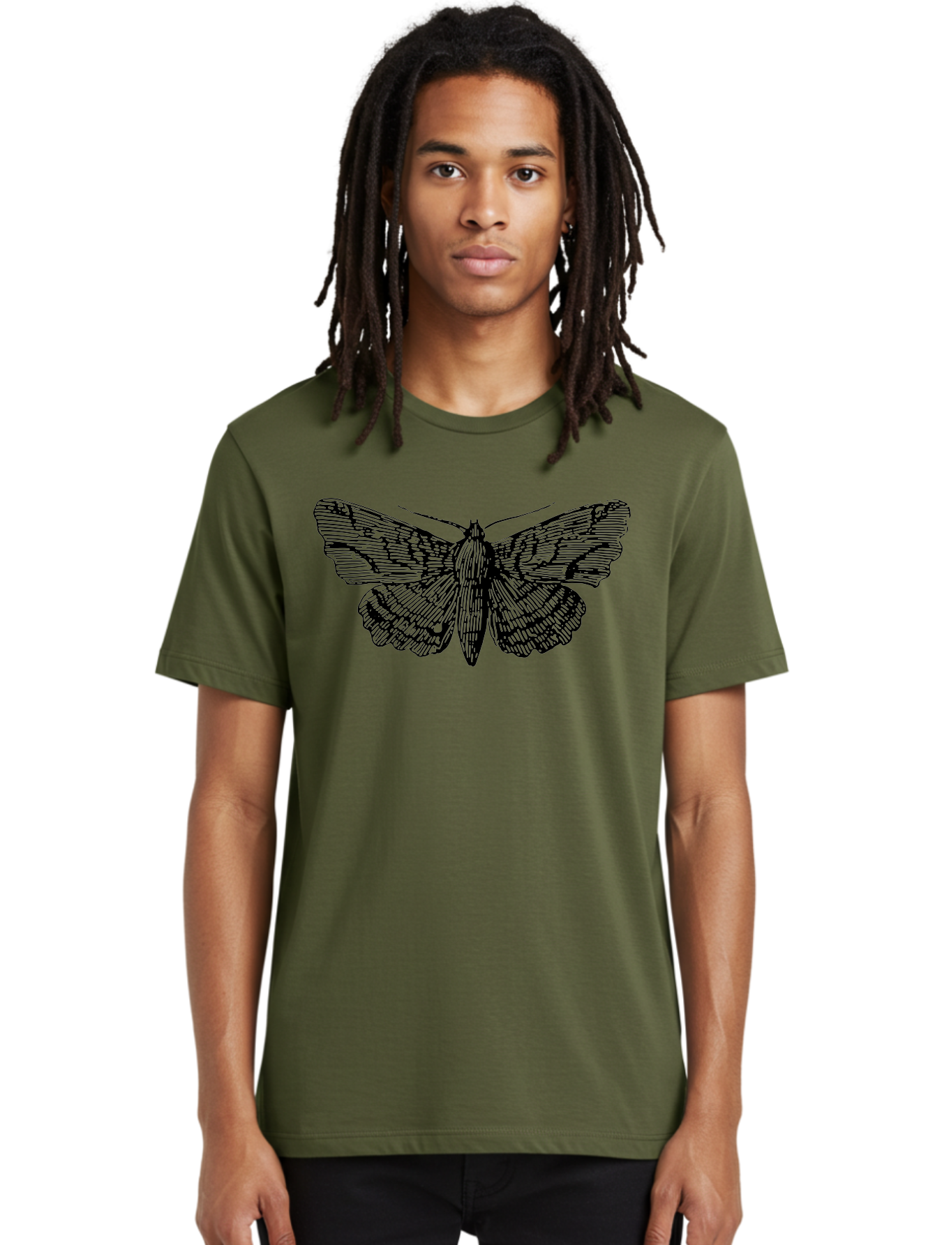 Moth-1 Men'S Graphic Tee, 100% Cotton, Comfortable Casual Summer Wear, Machine Washable, Moth Illustration, Insect Art, Black And Green, Detailed Drawing, Line Art, Entomology, Wing Patterns, Nocturnal Creature, Delicate Features Aab546 30