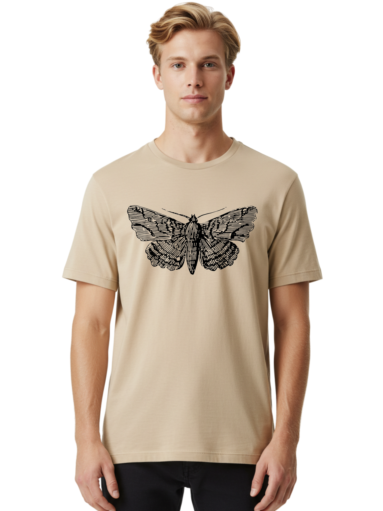 Moth-1 Men'S Graphic Tee, 100% Cotton, Comfortable Casual Summer Wear, Machine Washable, Moth Illustration, Insect Art, Black And Green, Detailed Drawing, Line Art, Entomology, Wing Patterns, Nocturnal Creature, Delicate Features Aab546 8