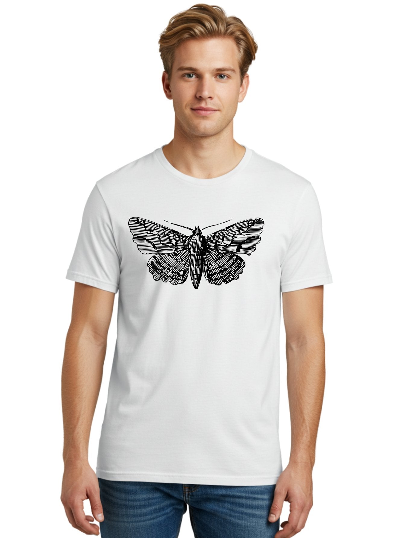 Moth-1 Men'S Graphic Tee, 100% Cotton, Comfortable Casual Summer Wear, Machine Washable, Moth Illustration, Insect Art, Black And Green, Detailed Drawing, Line Art, Entomology, Wing Patterns, Nocturnal Creature, Delicate Features Aab546 19