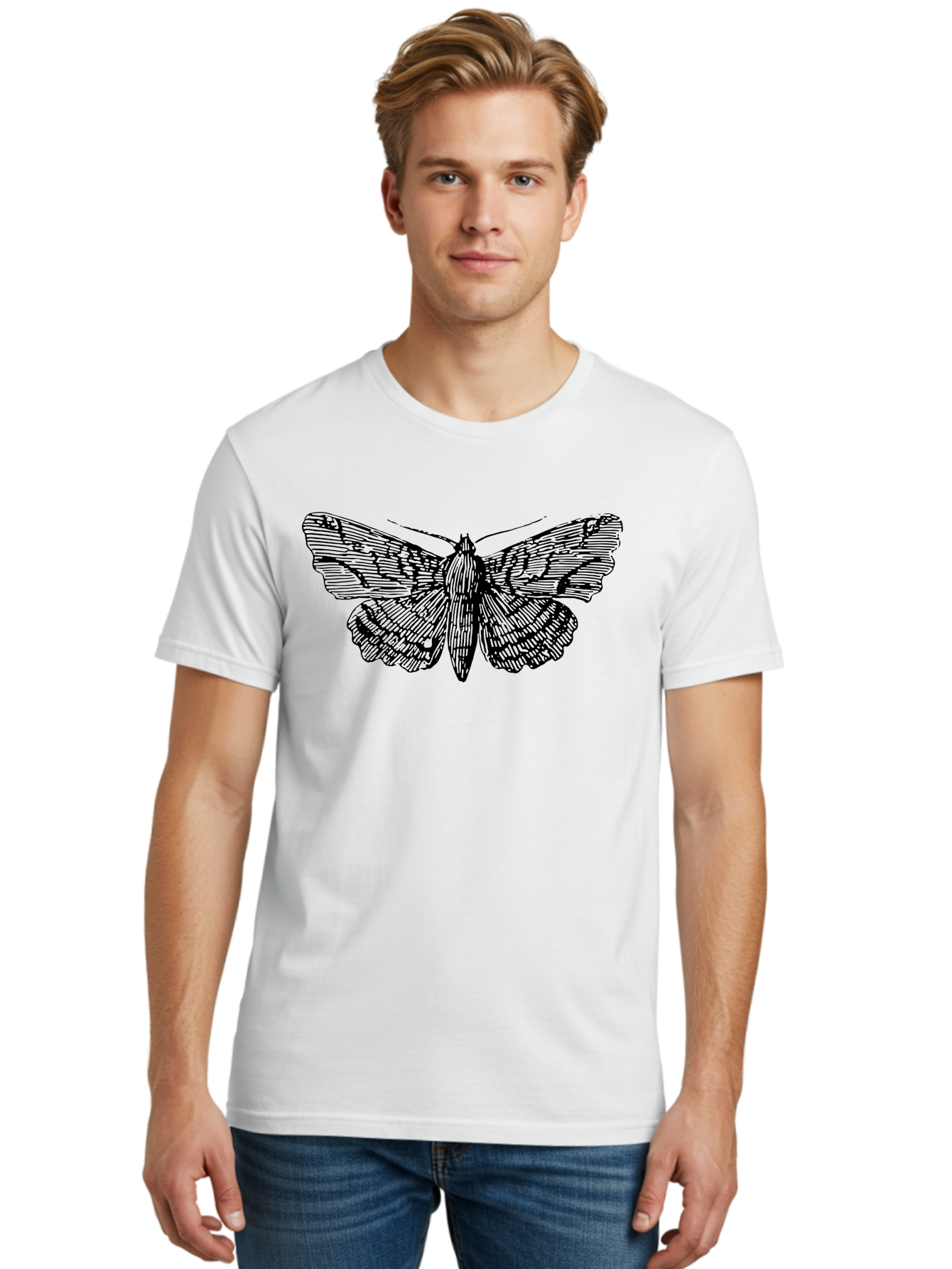 Moth-1 Men'S Graphic Tee, 100% Cotton, Comfortable Casual Summer Wear, Machine Washable, Moth Illustration, Insect Art, Black And Green, Detailed Drawing, Line Art, Entomology, Wing Patterns, Nocturnal Creature, Delicate Features Aab546 22