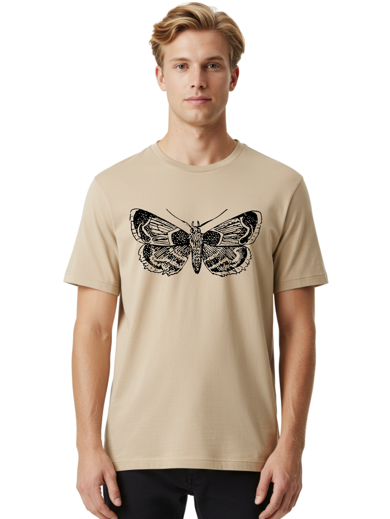 Moth-2 Men'S Graphic Tee, 100% Cotton, Comfortable Casual Summer Wear, Machine Washable, Moth Illustration, Insect Art, Detailed Silhouette, Nocturnal Creature, Wing Pattern, Ornate Design, Detailed Texture, Entomology, Butterfly Relative Aab547 28