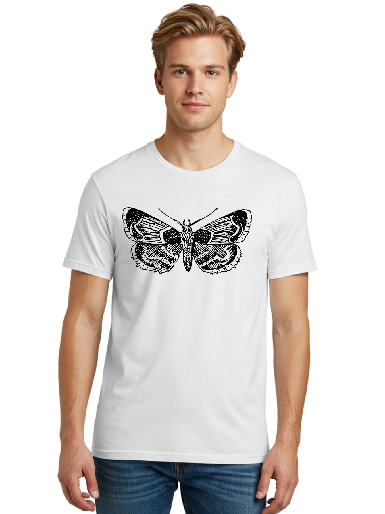 Moth-2 Men'S Graphic Tee, 100% Cotton, Comfortable Casual Summer Wear, Machine Washable, Moth Illustration, Insect Art, Detailed Silhouette, Nocturnal Creature, Wing Pattern, Ornate Design, Detailed Texture, Entomology, Butterfly Relative Aab547 20