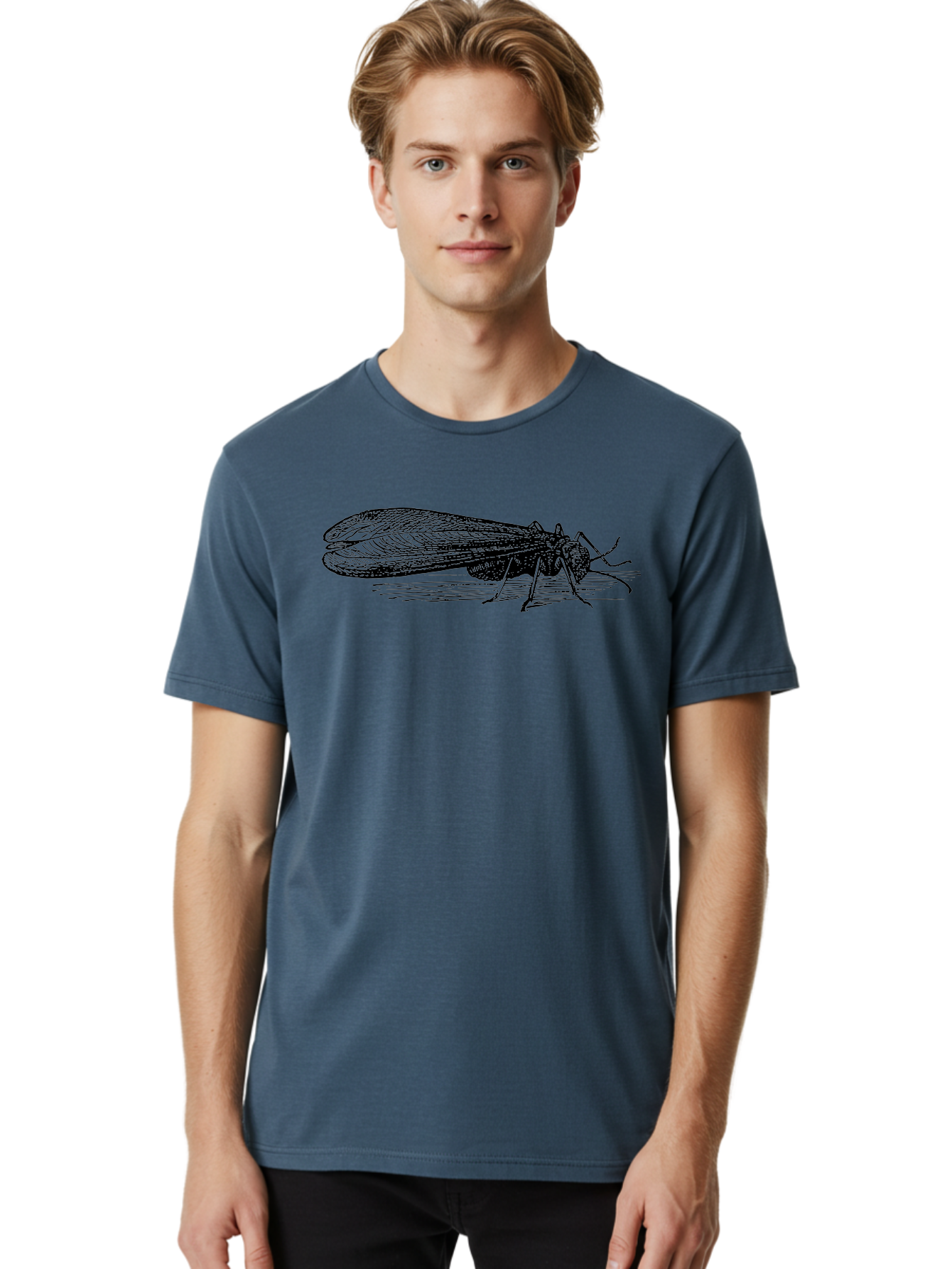 Moth Men'S Graphic Tee, 100% Cotton, Comfortable Casual Summer Wear, Machine Washable, Mayfly Insect, Vintage Illustration, Black And White Artwork, Detailed Drawing, Insect Anatomy, Entomology, Wildlife Art, Natural History, Insect Wings, Aab549