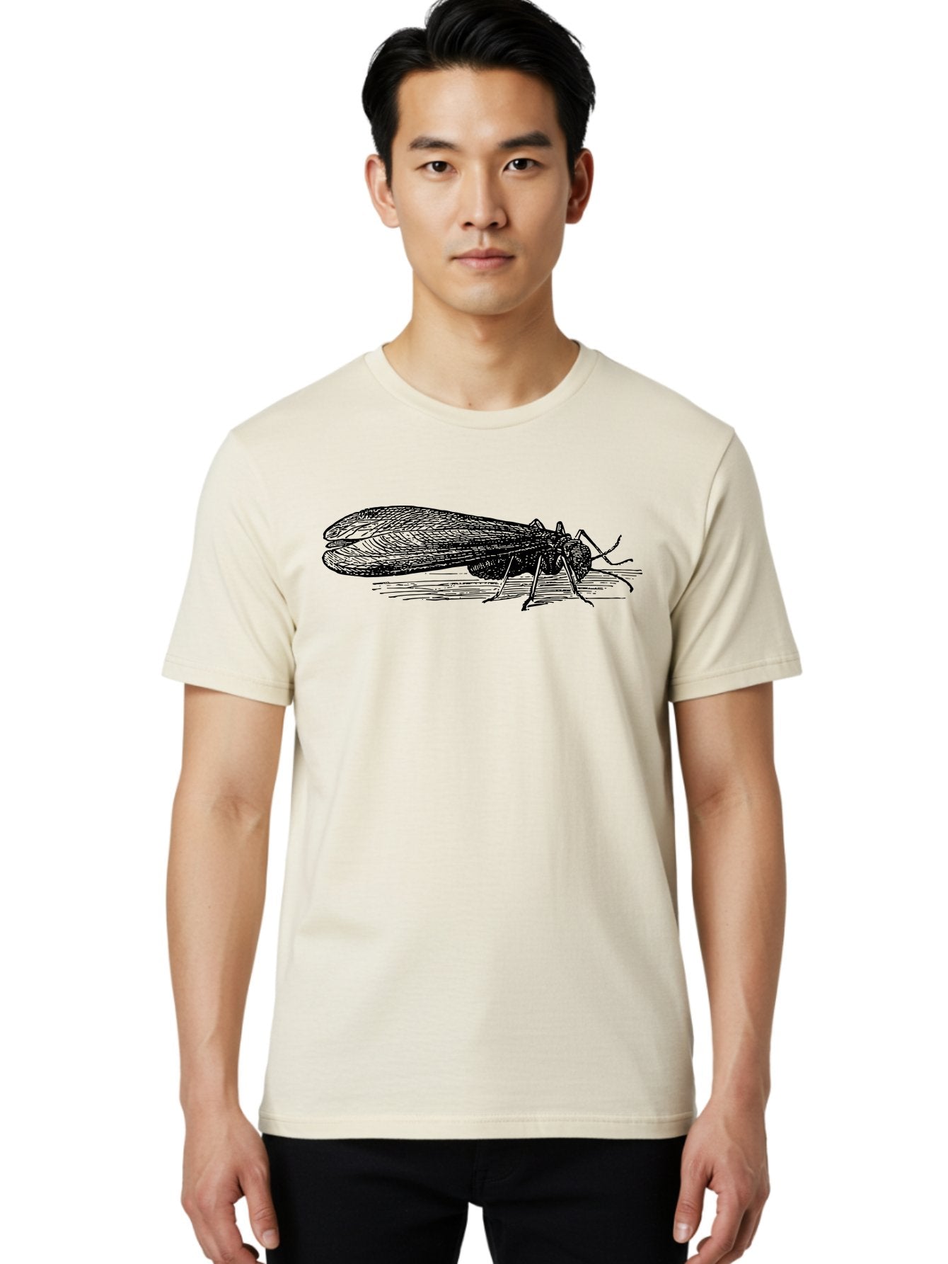 Moth Men'S Graphic Tee, 100% Cotton, Comfortable Casual Summer Wear, Machine Washable, Mayfly Insect, Vintage Illustration, Black And White Artwork, Detailed Drawing, Insect Anatomy, Entomology, Wildlife Art, Natural History, Insect Wings, Aab549 22