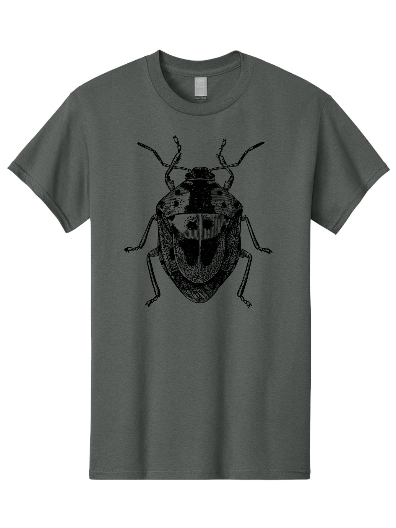 Spotted-Shield-Bug Men'S Graphic Tee, 100% Cotton, Comfortable Casual Summer Wear, Machine Washable, Shield Bug, Insect, Entomology, Bug Illustration, Black And Green, Detailed Drawing, Insect Anatomy, Bug Species, Natural History Aab555