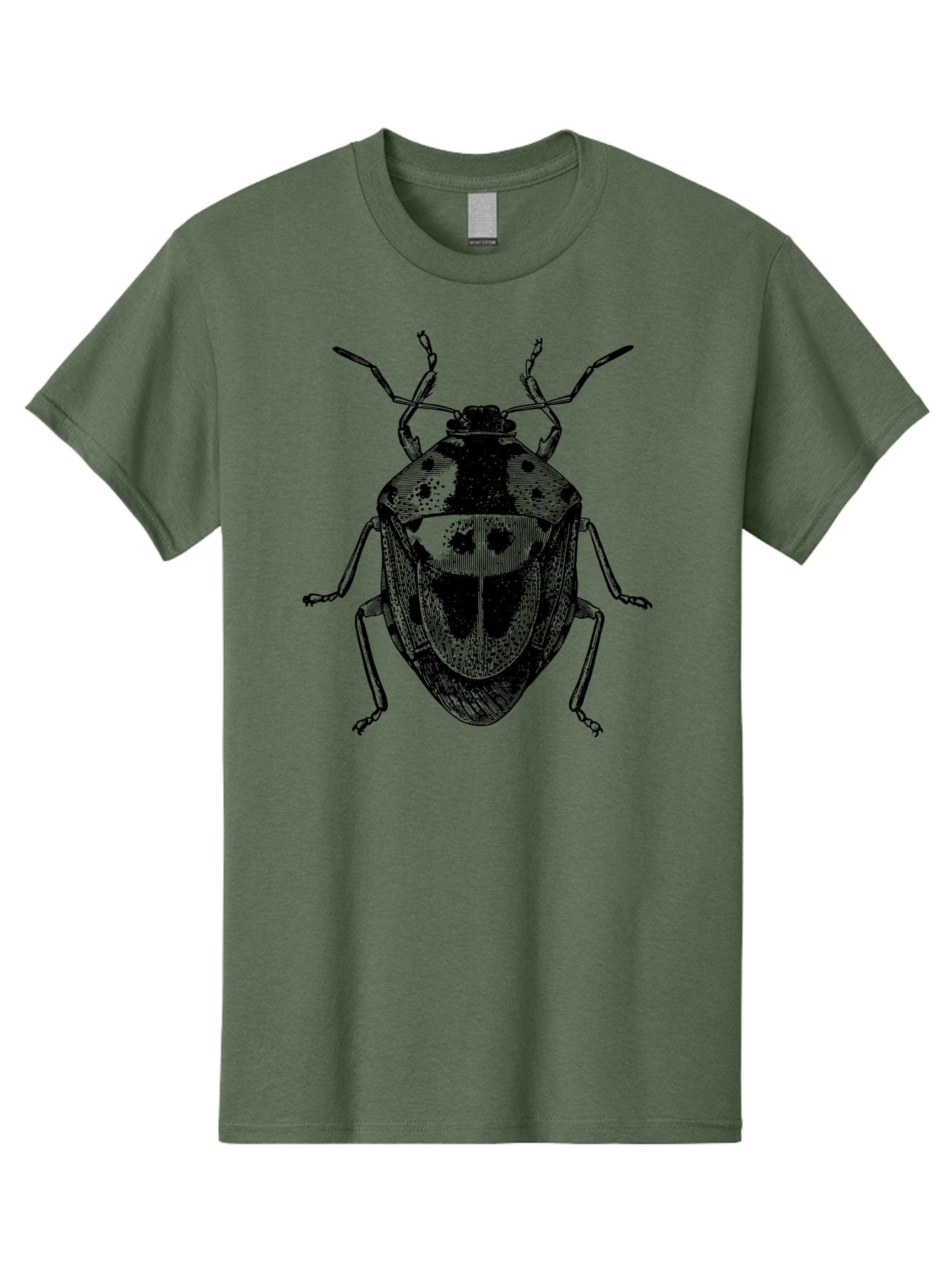 Spotted-Shield-Bug Men'S Graphic Tee, 100% Cotton, Comfortable Casual Summer Wear, Machine Washable, Shield Bug, Insect, Entomology, Bug Illustration, Black And Green, Detailed Drawing, Insect Anatomy, Bug Species, Natural History Aab555