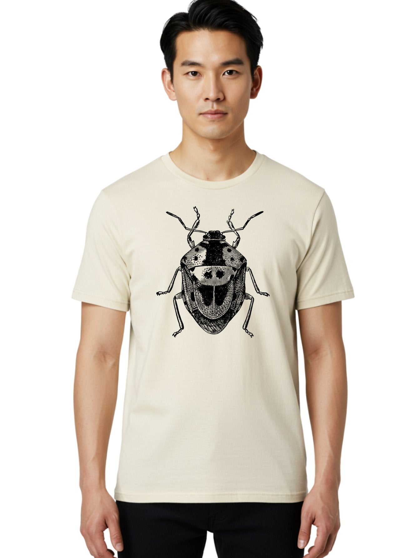 Spotted-Shield-Bug Men'S Graphic Tee, 100% Cotton, Comfortable Casual Summer Wear, Machine Washable, Shield Bug, Insect, Entomology, Bug Illustration, Black And Green, Detailed Drawing, Insect Anatomy, Bug Species, Natural History Aab555 16