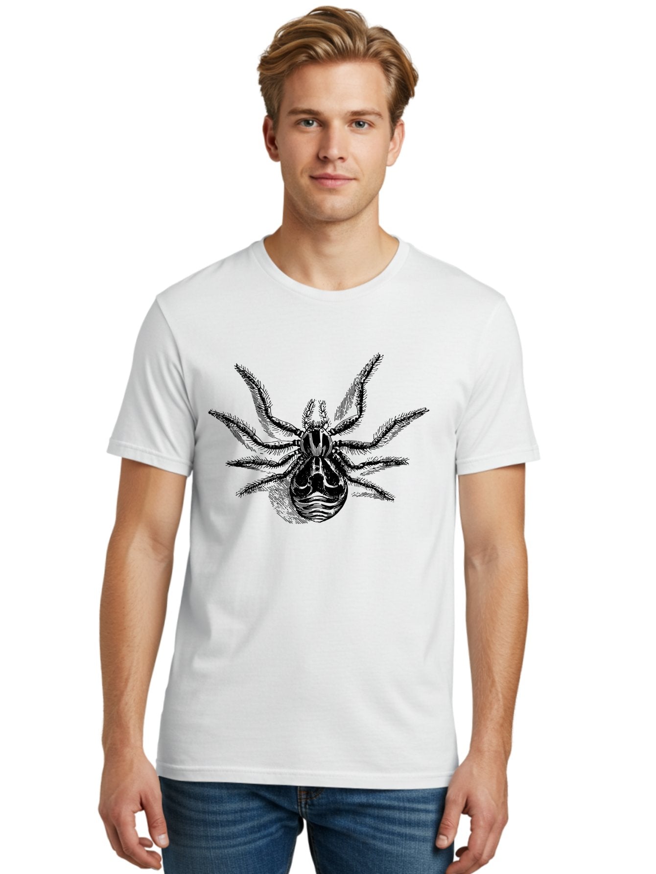 Tarantula Men'S Graphic Tee, 100% Cotton, Comfortable Casual Summer Wear, Machine Washable, Tarantula, Spider Illustration, Arachnid Art, Black And Green Design, Creepy Crawlers, Spider Graphics, Detailed Drawing, Spider Legs Aab558 19
