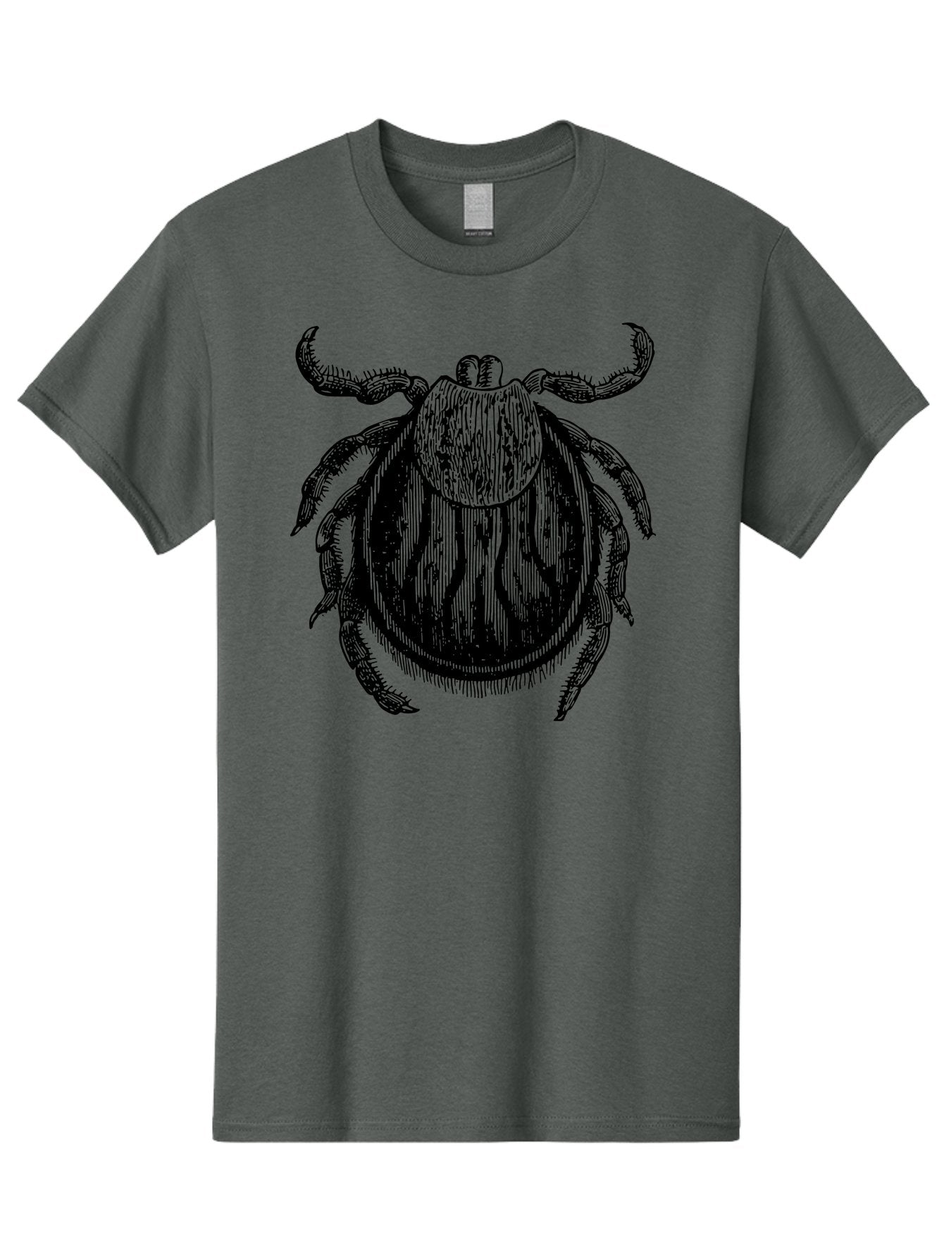Tick Men'S Graphic Tee, 100% Cotton, Comfortable Casual Summer Wear, Machine Washable, Tick Illustration, Black And Green, Insect Drawing, Arachnid Art, Parasite Icon, Detailed Engraving, Vector Graphic, Creepy Crawlers Aab559 9