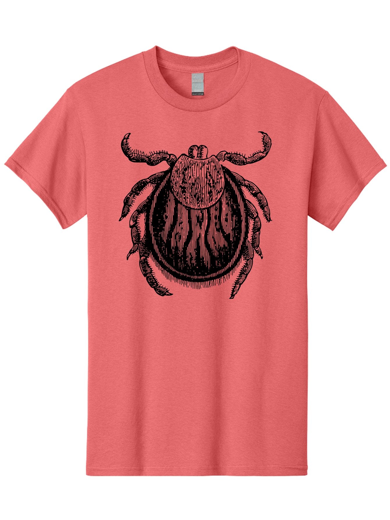 Tick Men'S Graphic Tee, 100% Cotton, Comfortable Casual Summer Wear, Machine Washable, Tick Illustration, Black And Green, Insect Drawing, Arachnid Art, Parasite Icon, Detailed Engraving, Vector Graphic, Creepy Crawlers Aab559 5