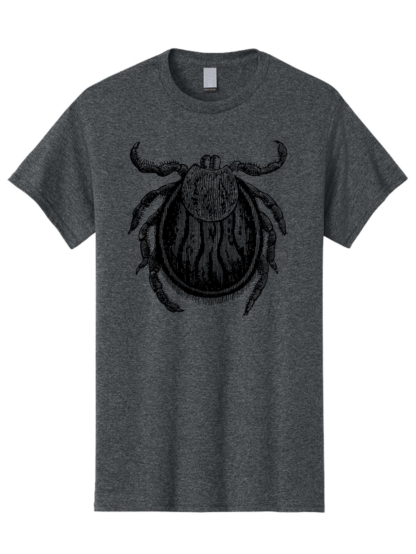 Tick Men'S Graphic Tee, 100% Cotton, Comfortable Casual Summer Wear, Machine Washable, Tick Illustration, Black And Green, Insect Drawing, Arachnid Art, Parasite Icon, Detailed Engraving, Vector Graphic, Creepy Crawlers Aab559