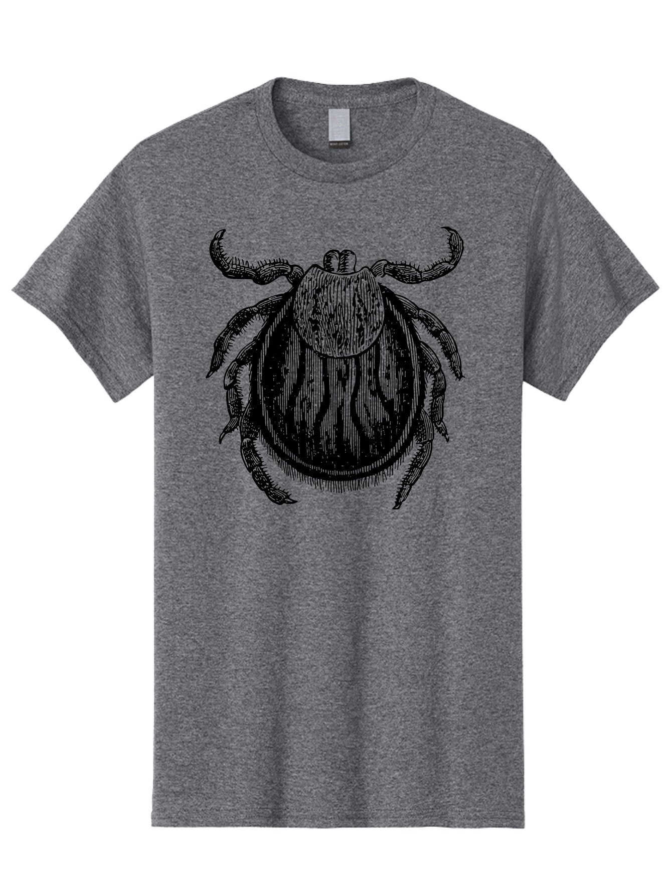 Tick Men'S Graphic Tee, 100% Cotton, Comfortable Casual Summer Wear, Machine Washable, Tick Illustration, Black And Green, Insect Drawing, Arachnid Art, Parasite Icon, Detailed Engraving, Vector Graphic, Creepy Crawlers Aab559 8