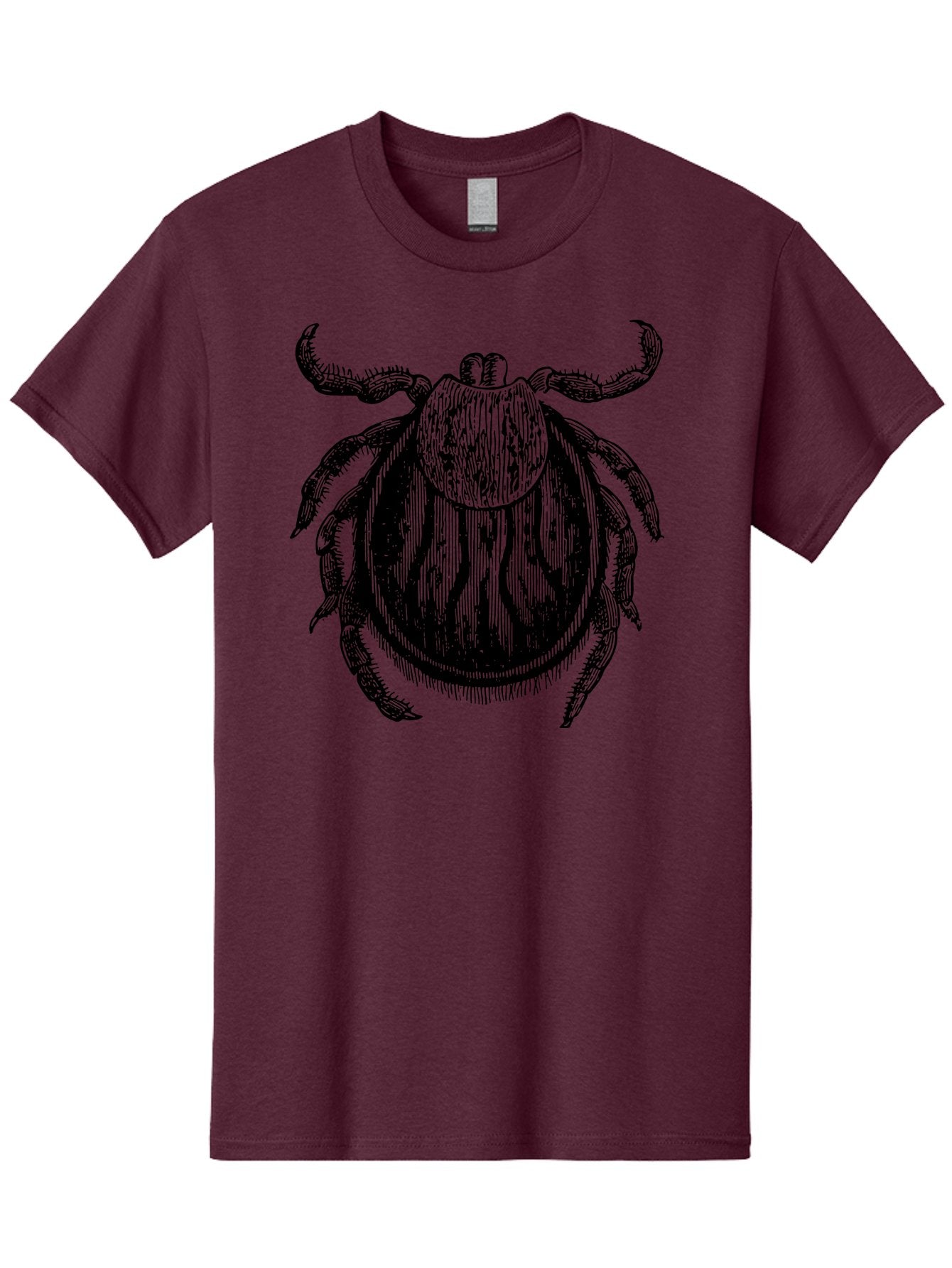 Tick Men'S Graphic Tee, 100% Cotton, Comfortable Casual Summer Wear, Machine Washable, Tick Illustration, Black And Green, Insect Drawing, Arachnid Art, Parasite Icon, Detailed Engraving, Vector Graphic, Creepy Crawlers Aab559