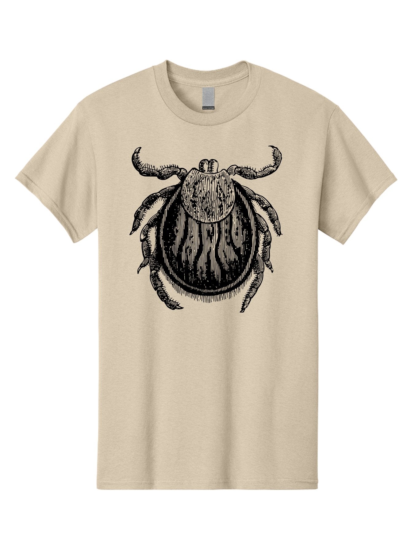 Tick Men'S Graphic Tee, 100% Cotton, Comfortable Casual Summer Wear, Machine Washable, Tick Illustration, Black And Green, Insect Drawing, Arachnid Art, Parasite Icon, Detailed Engraving, Vector Graphic, Creepy Crawlers Aab559 15