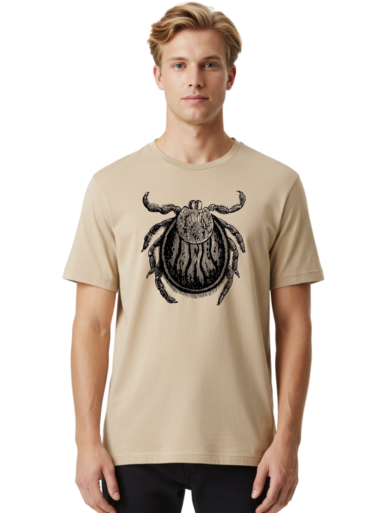 Tick Men'S Graphic Tee, 100% Cotton, Comfortable Casual Summer Wear, Machine Washable, Tick Illustration, Black And Green, Insect Drawing, Arachnid Art, Parasite Icon, Detailed Engraving, Vector Graphic, Creepy Crawlers Aab559 30