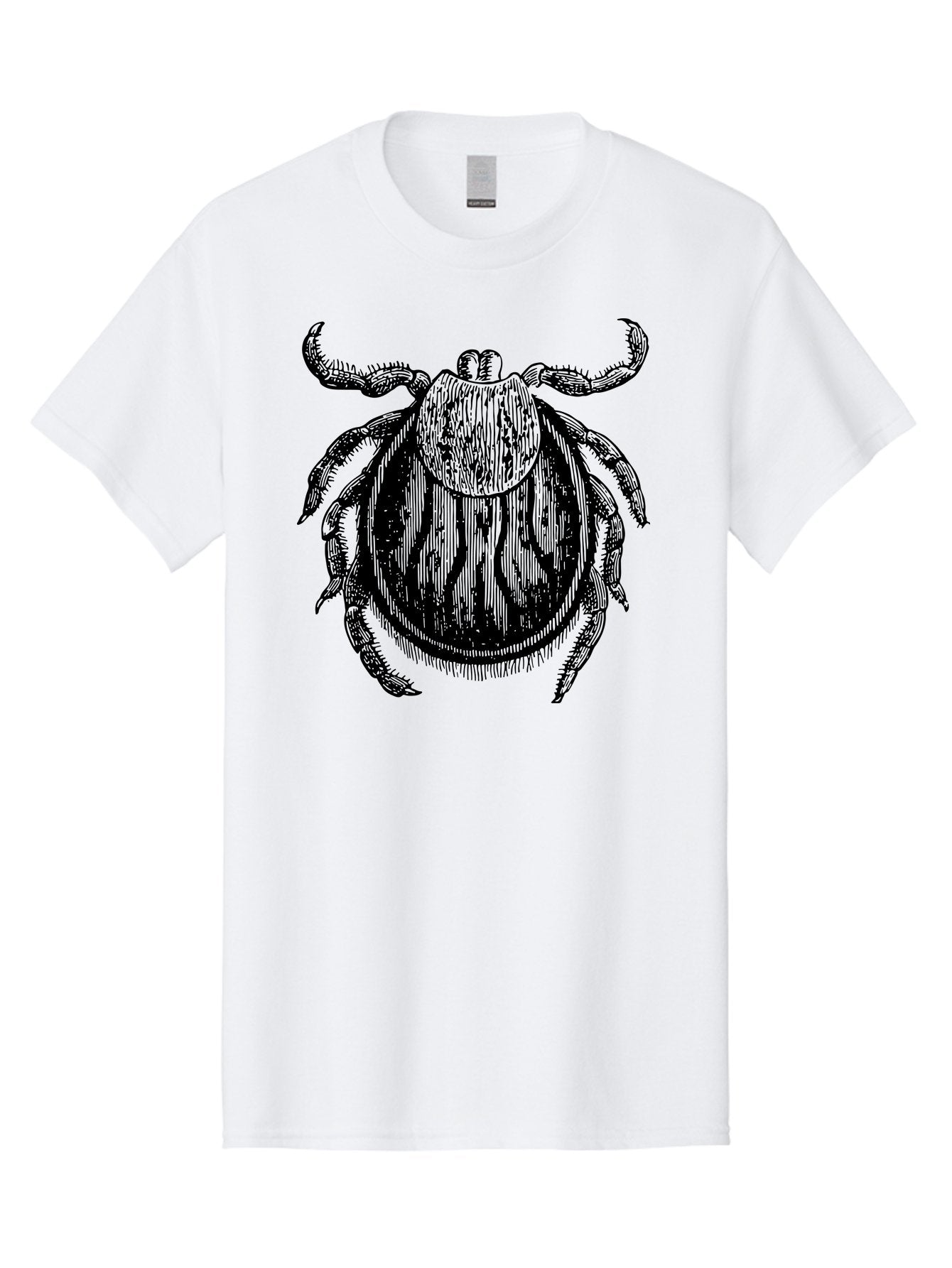 Tick Men'S Graphic Tee, 100% Cotton, Comfortable Casual Summer Wear, Machine Washable, Tick Illustration, Black And Green, Insect Drawing, Arachnid Art, Parasite Icon, Detailed Engraving, Vector Graphic, Creepy Crawlers Aab559 3