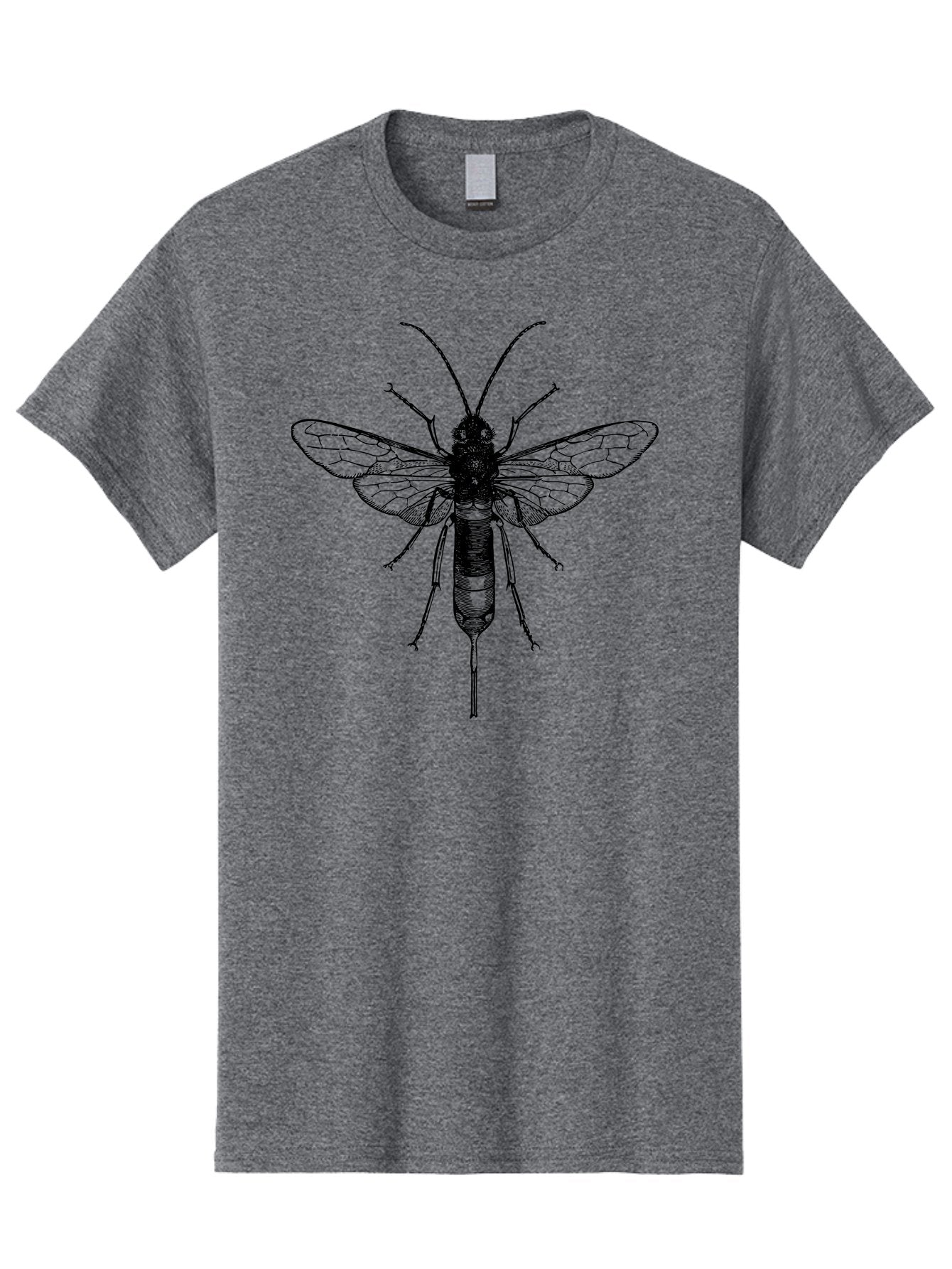 Wasp Men'S Graphic Tee, 100% Cotton, Comfortable Casual Summer Wear, Machine Washable, Black And Green Wasp, Insect Anatomy, Entomology Illustration, Detailed Drawing, Scientific Art, Insect Wings, Wasp Body, Bug Illustration Aab560 5