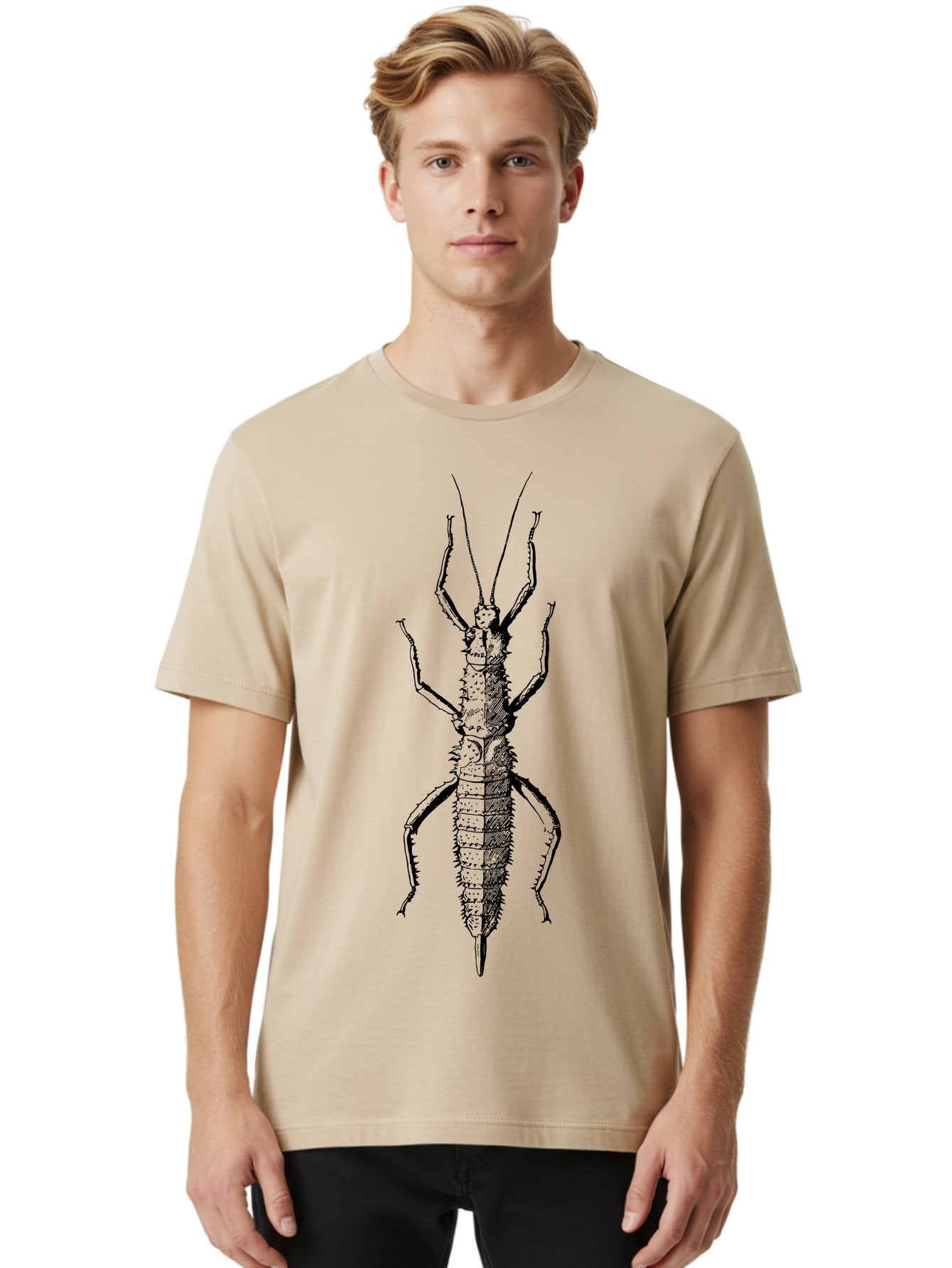 Weta Men'S Graphic Tee, 100% Cotton, Comfortable Casual Summer Wear, Machine Washable, Weta Insect, Native New Zealand Bug, Black Illustration, Entomology Art, Insect Anatomy, Detailed Drawing, Wildlife Illustration Aab561 20