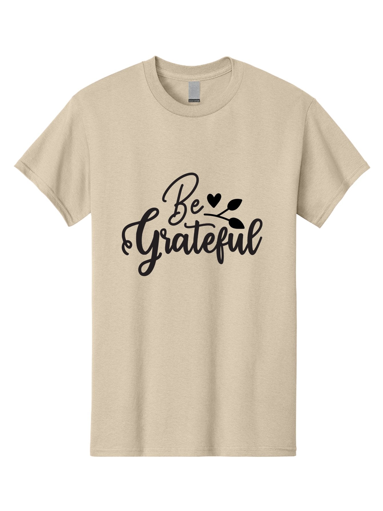 Be-Grateful Men'S Graphic Tee, 100% Cotton, Comfortable Casual Summer Wear, Machine Washable, Inspirational Quote, Motivational Phrase, Positive Affirmation, Heart Symbol, Leaf Design, Gratitude Message, Black Lettering, Be Grateful Aab564 3