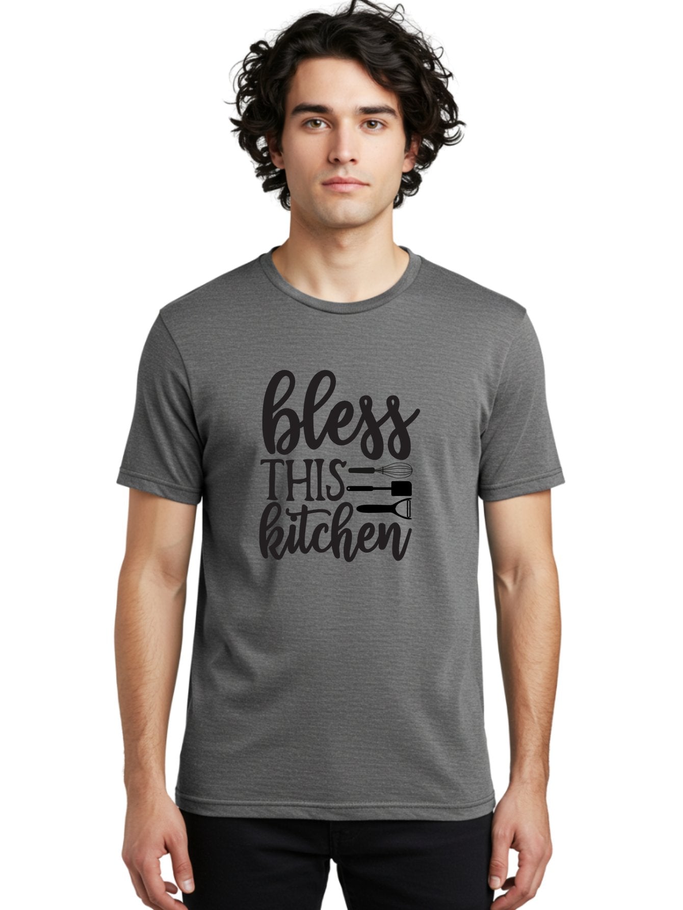 Bless-This-Kitchen Men'S Graphic Tee, 100% Cotton, Comfortable Casual Summer Wear, Machine Washable, Kitchen Decor, Cooking Inspiration, Home Blessing, Kitchen Utensils, Cooking Love, Kitchen Decoration, Kitchenware, Whisk, Spatula, Aab566 22