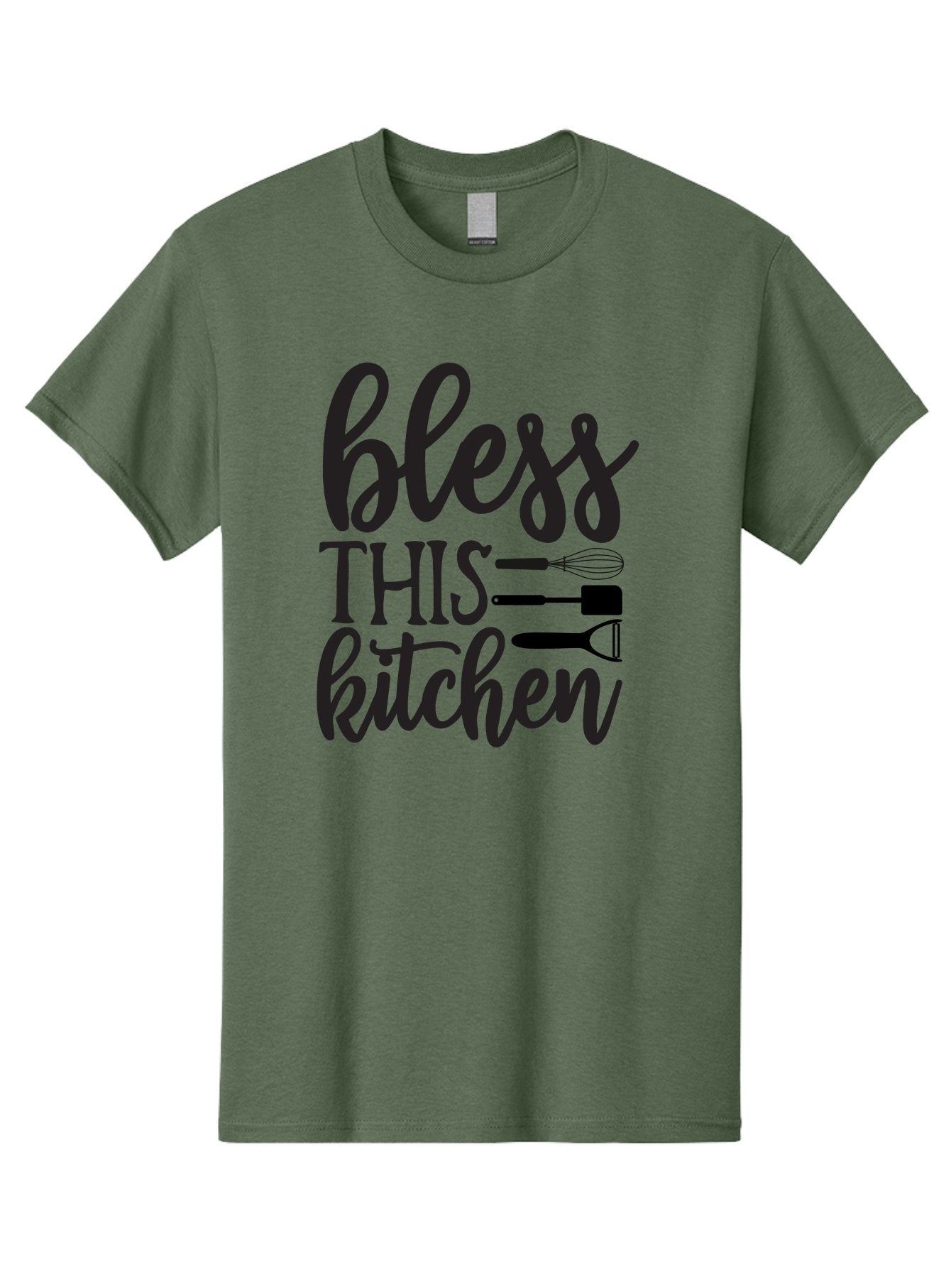 Bless-This-Kitchen Men'S Graphic Tee, 100% Cotton, Comfortable Casual Summer Wear, Machine Washable, Kitchen Decor, Cooking Inspiration, Home Blessing, Kitchen Utensils, Cooking Love, Kitchen Decoration, Kitchenware, Whisk, Spatula, Aab566 11