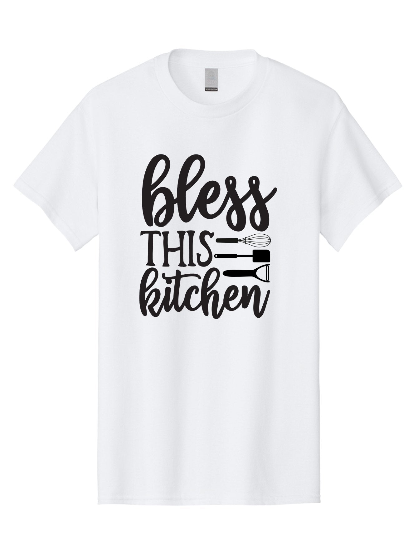 Bless-This-Kitchen Men'S Graphic Tee, 100% Cotton, Comfortable Casual Summer Wear, Machine Washable, Kitchen Decor, Cooking Inspiration, Home Blessing, Kitchen Utensils, Cooking Love, Kitchen Decoration, Kitchenware, Whisk, Spatula, Aab566 4