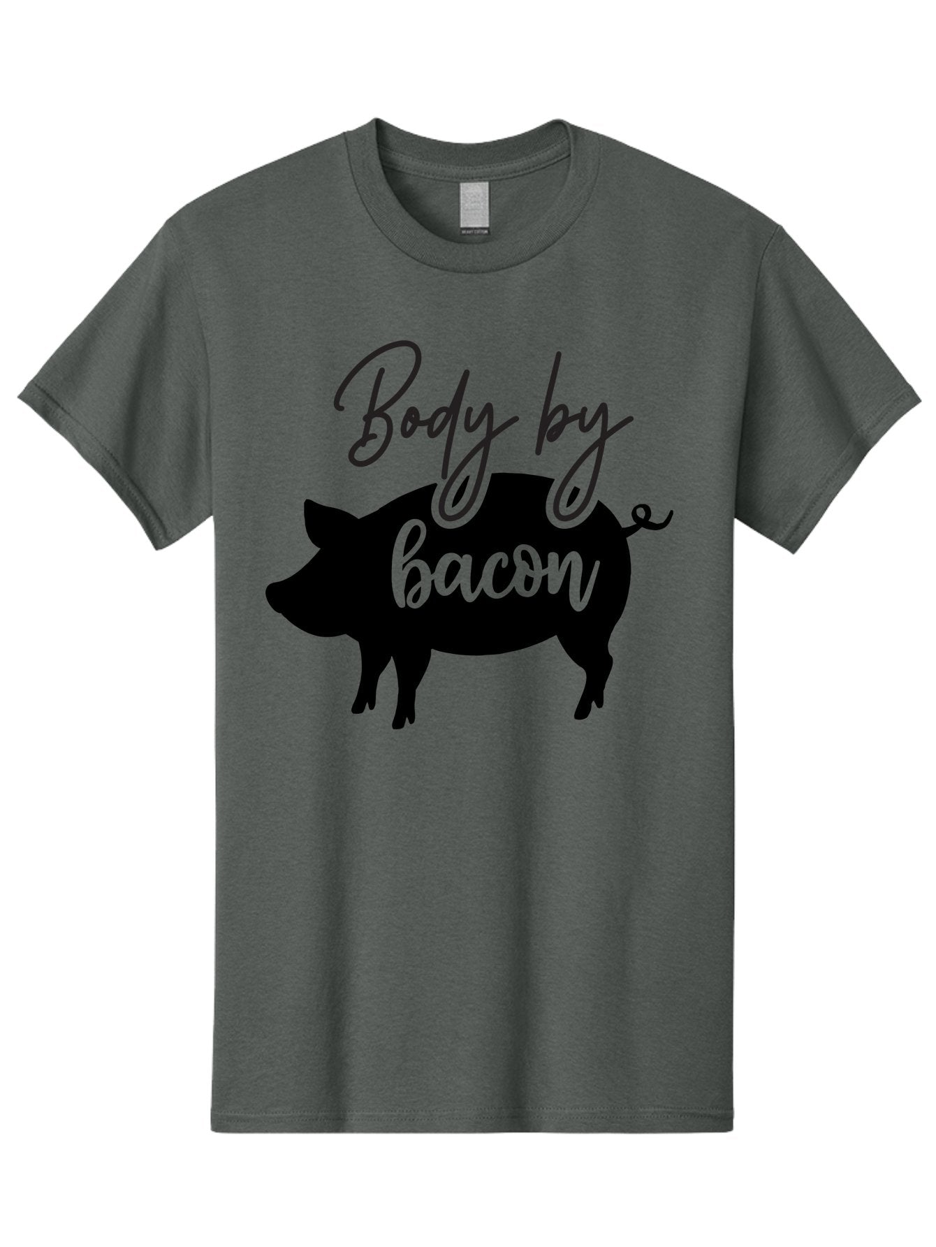 Body-By-Bacon Men'S Graphic Tee, 100% Cotton, Comfortable Casual Summer Wear, Machine Washable, Funny Pig Silhouette, Bacon Lovers, Pig With High Heels, Humorous Illustration, Quirky Art, Pig Silhouette With Text, Body By Bacon Aab567 15