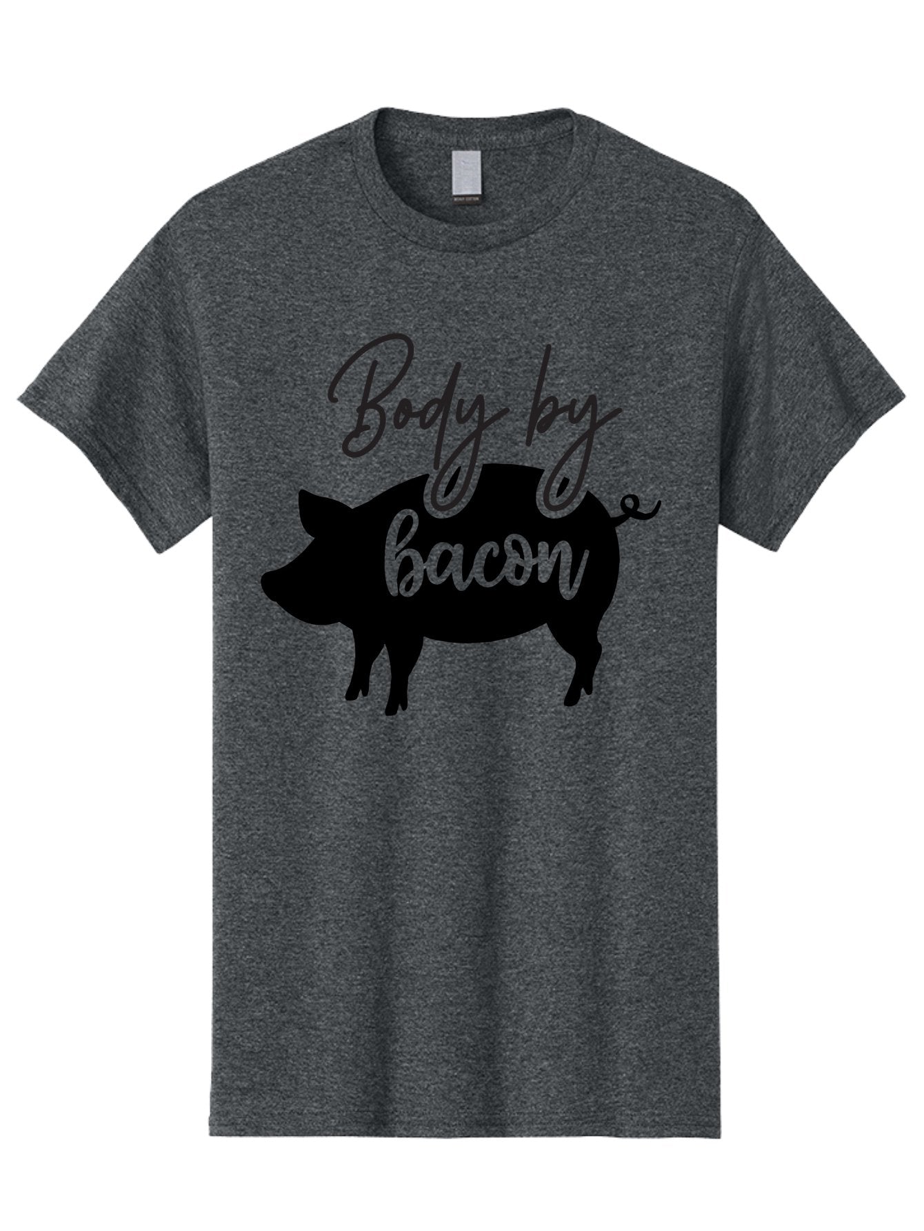 Body-By-Bacon Men'S Graphic Tee, 100% Cotton, Comfortable Casual Summer Wear, Machine Washable, Funny Pig Silhouette, Bacon Lovers, Pig With High Heels, Humorous Illustration, Quirky Art, Pig Silhouette With Text, Body By Bacon Aab567 4