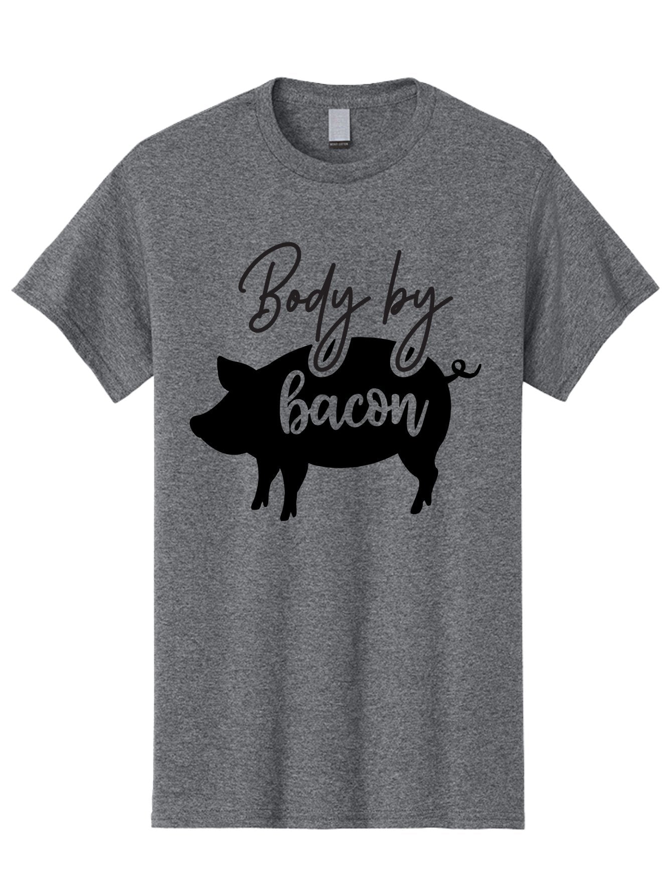 Body-By-Bacon Men'S Graphic Tee, 100% Cotton, Comfortable Casual Summer Wear, Machine Washable, Funny Pig Silhouette, Bacon Lovers, Pig With High Heels, Humorous Illustration, Quirky Art, Pig Silhouette With Text, Body By Bacon Aab567 7