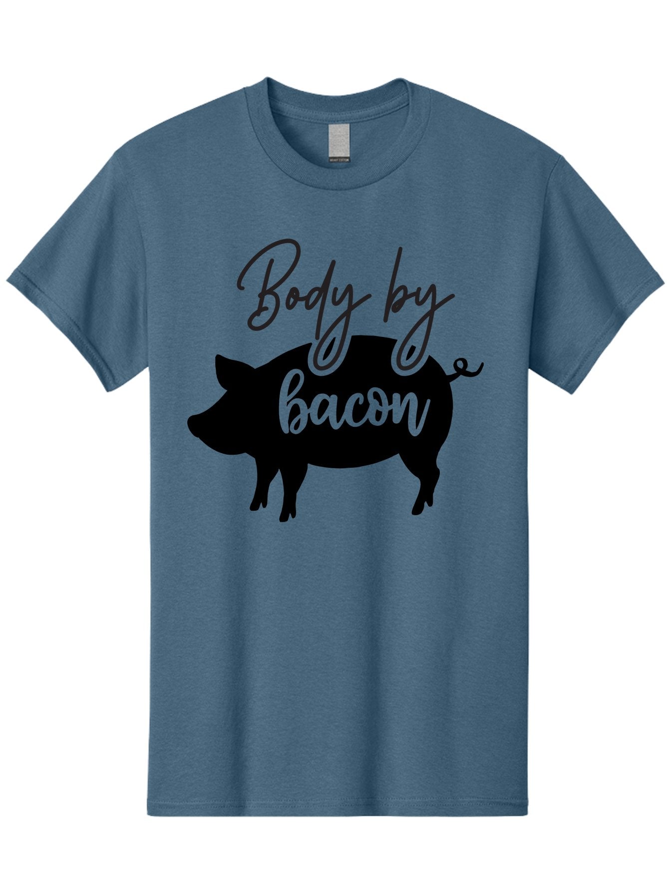 Body-By-Bacon Men'S Graphic Tee, 100% Cotton, Comfortable Casual Summer Wear, Machine Washable, Funny Pig Silhouette, Bacon Lovers, Pig With High Heels, Humorous Illustration, Quirky Art, Pig Silhouette With Text, Body By Bacon Aab567 14
