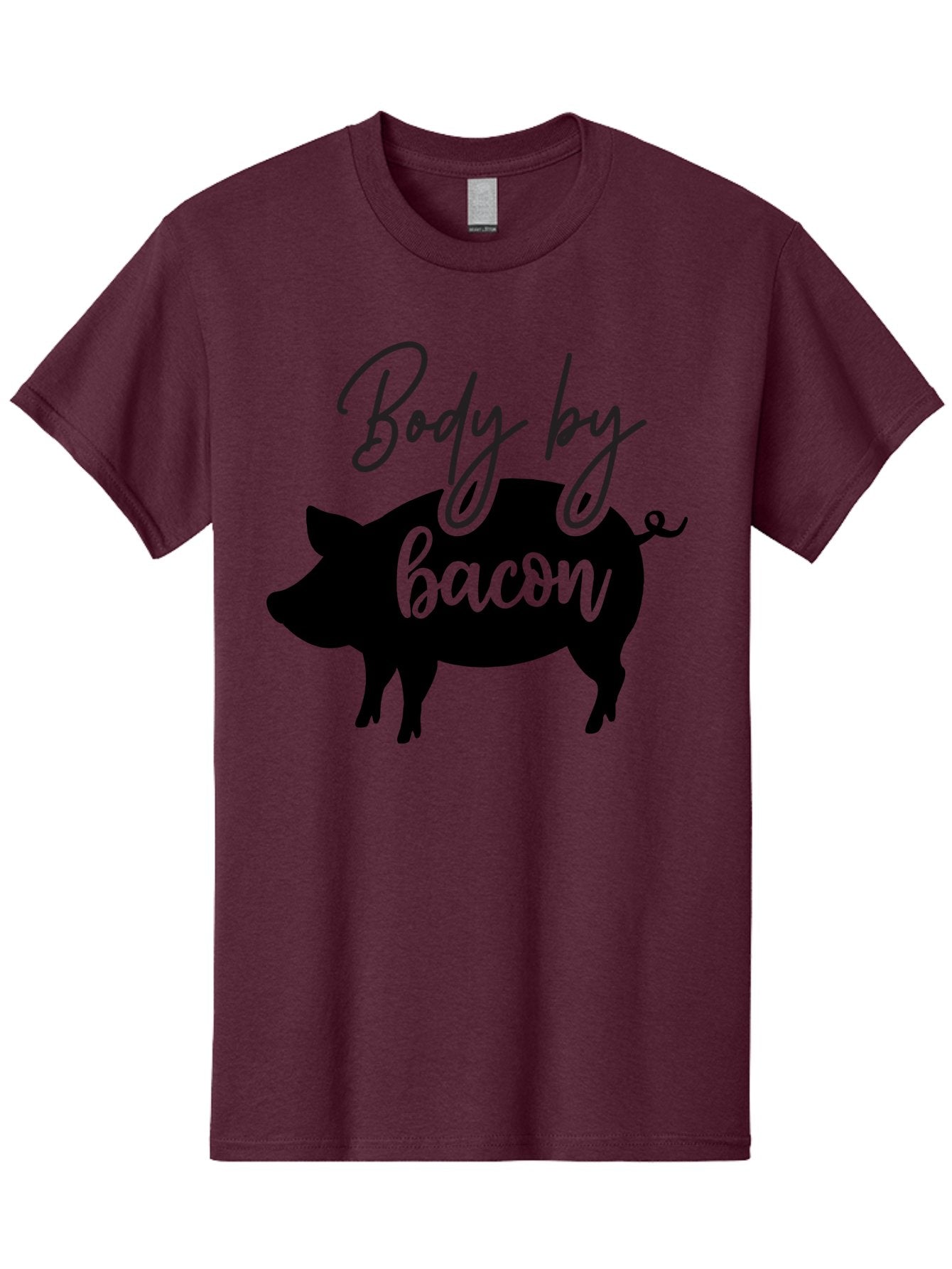 Body-By-Bacon Men'S Graphic Tee, 100% Cotton, Comfortable Casual Summer Wear, Machine Washable, Funny Pig Silhouette, Bacon Lovers, Pig With High Heels, Humorous Illustration, Quirky Art, Pig Silhouette With Text, Body By Bacon Aab567 8