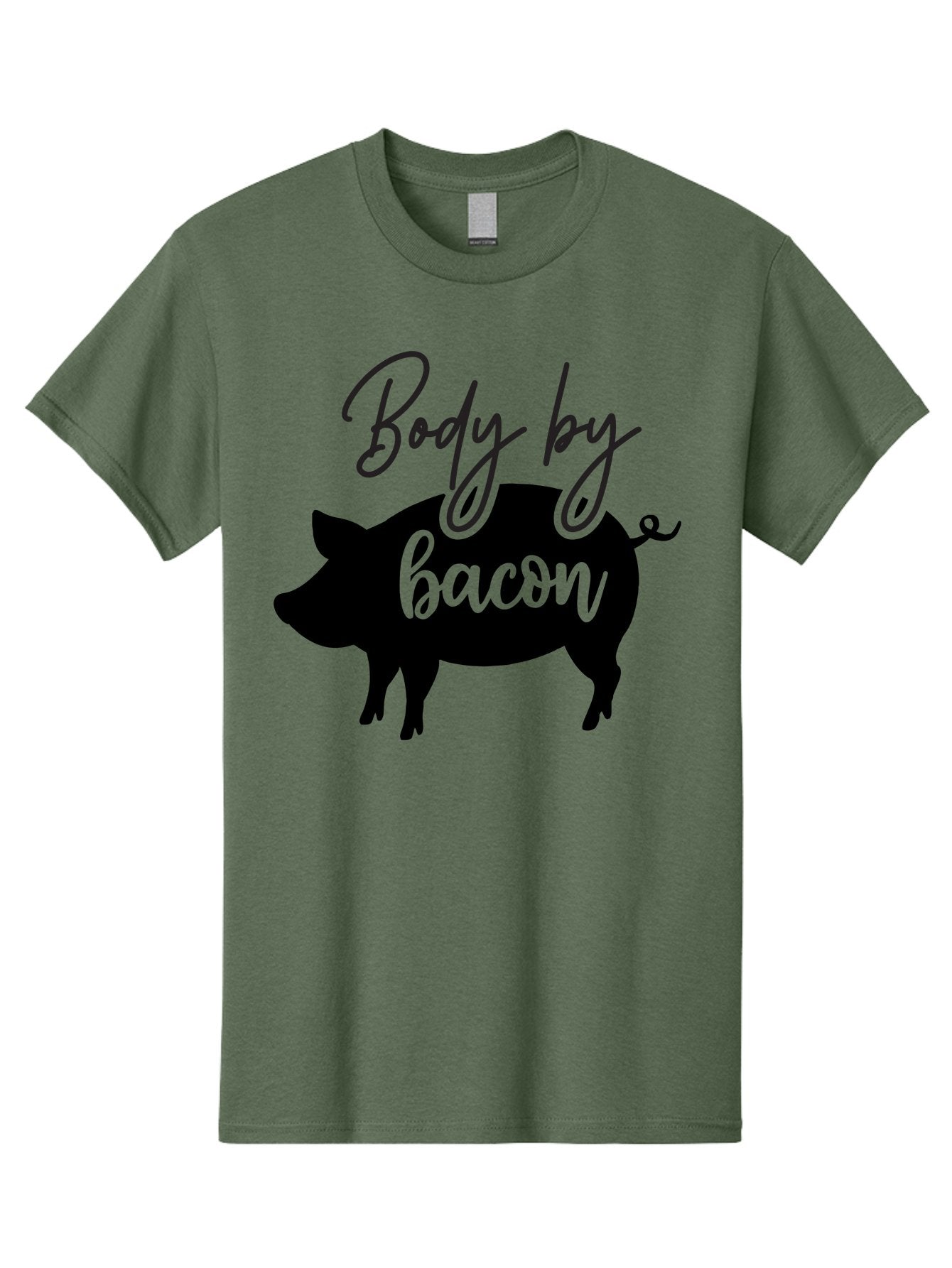 Body-By-Bacon Men'S Graphic Tee, 100% Cotton, Comfortable Casual Summer Wear, Machine Washable, Funny Pig Silhouette, Bacon Lovers, Pig With High Heels, Humorous Illustration, Quirky Art, Pig Silhouette With Text, Body By Bacon Aab567 11