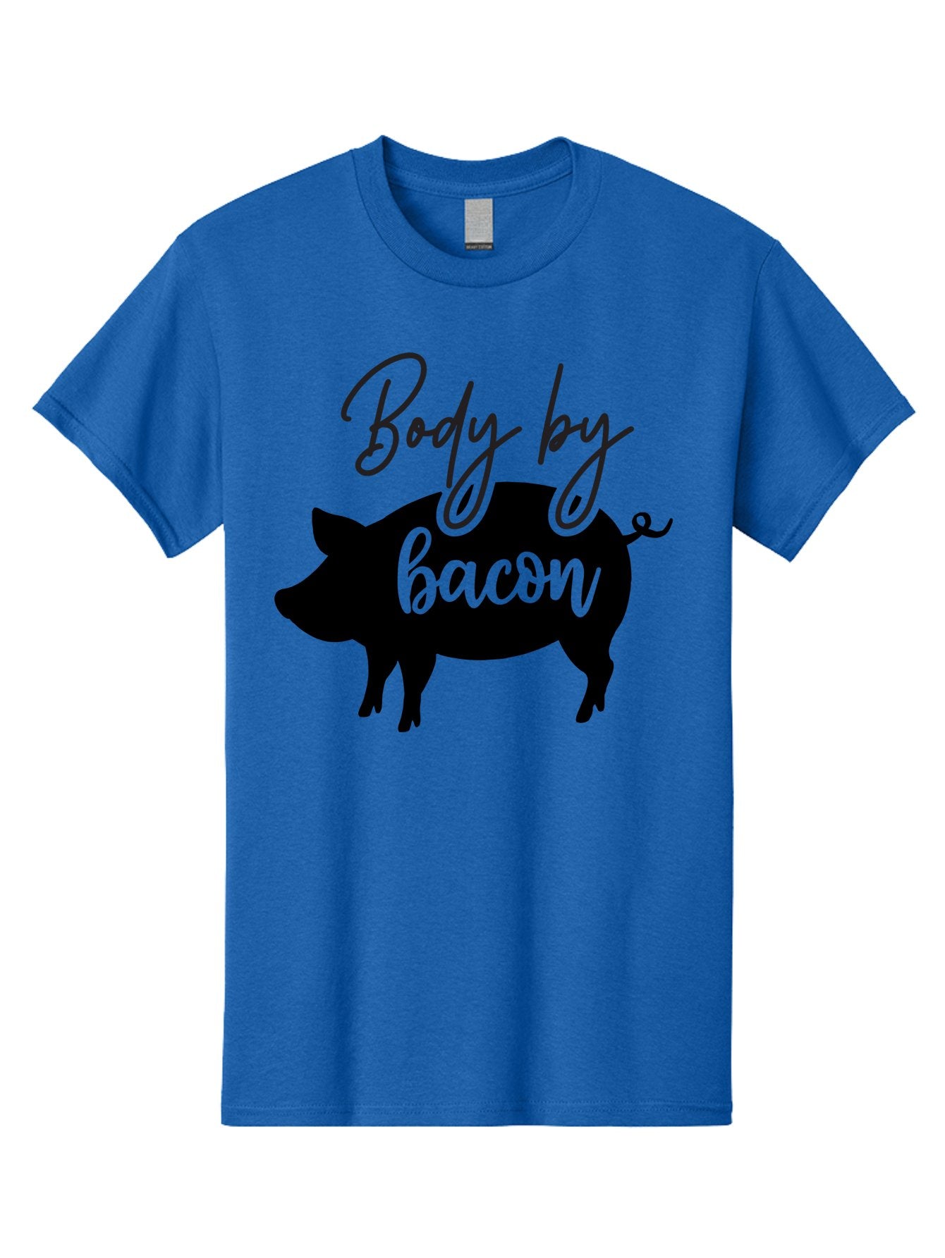 Body-By-Bacon Men'S Graphic Tee, 100% Cotton, Comfortable Casual Summer Wear, Machine Washable, Funny Pig Silhouette, Bacon Lovers, Pig With High Heels, Humorous Illustration, Quirky Art, Pig Silhouette With Text, Body By Bacon Aab567 9
