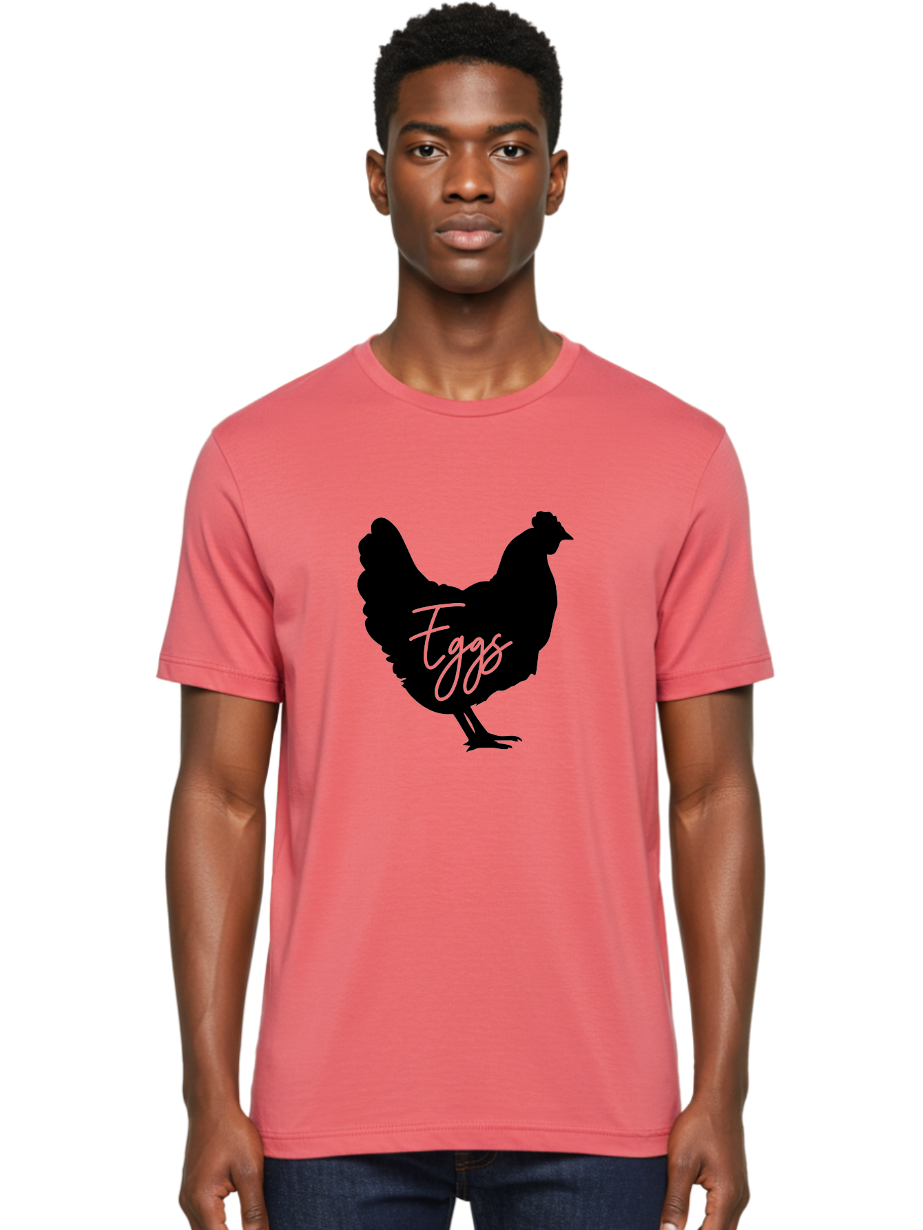 Eggs Men'S Graphic Tee, 100% Cotton, Comfortable Casual Summer Wear, Machine Washable, Black Chicken Silhouette, Egg Production Logo, Poultry Farm Graphics, Chicken Illustration, Eggs Text Overlay, Farm Fresh Eggs, Simple Design Elements, Aab573 6